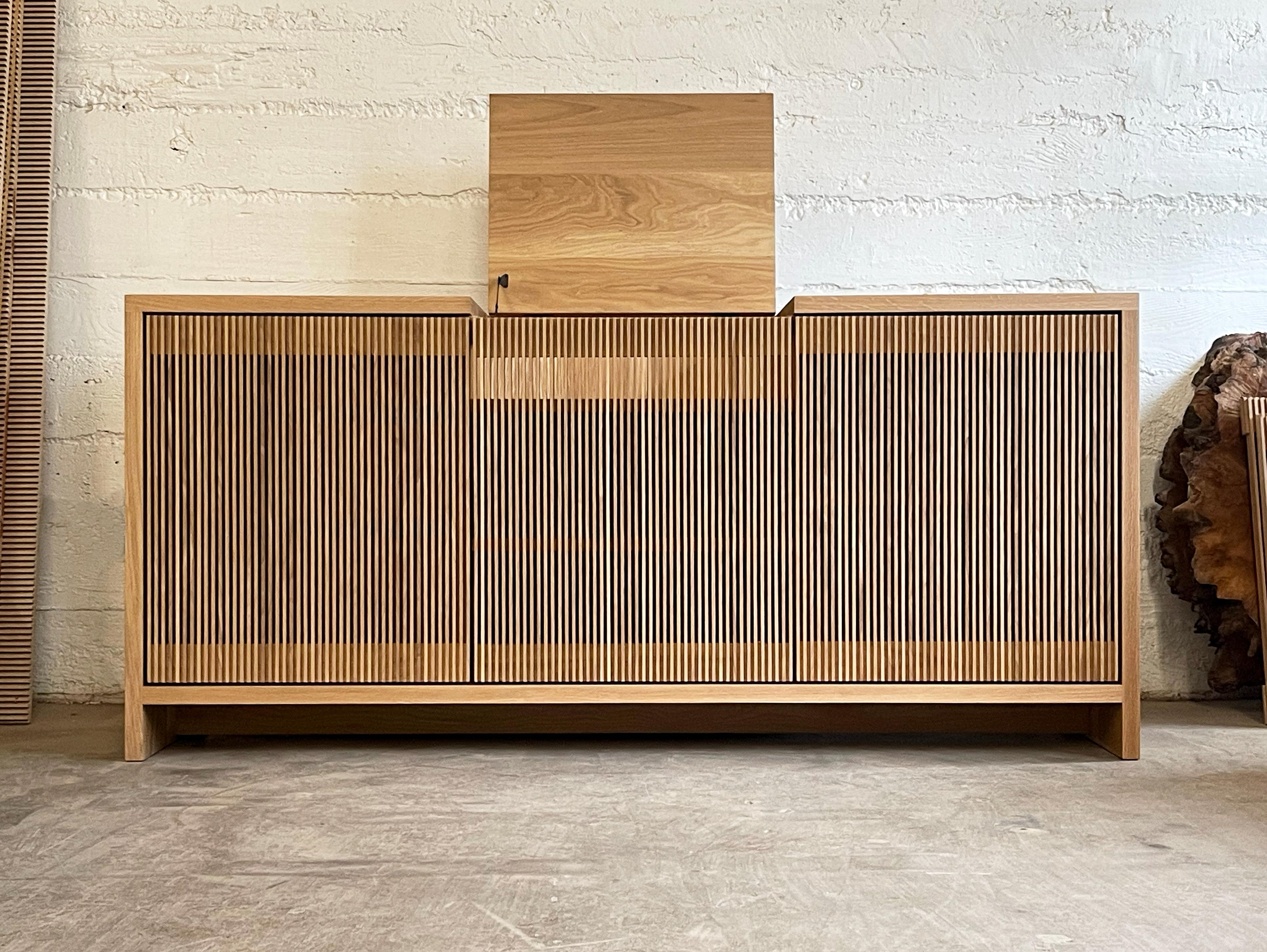 Joinery Walnut Slatted Credenza / Sideboard With Record Player Hatch For Sale