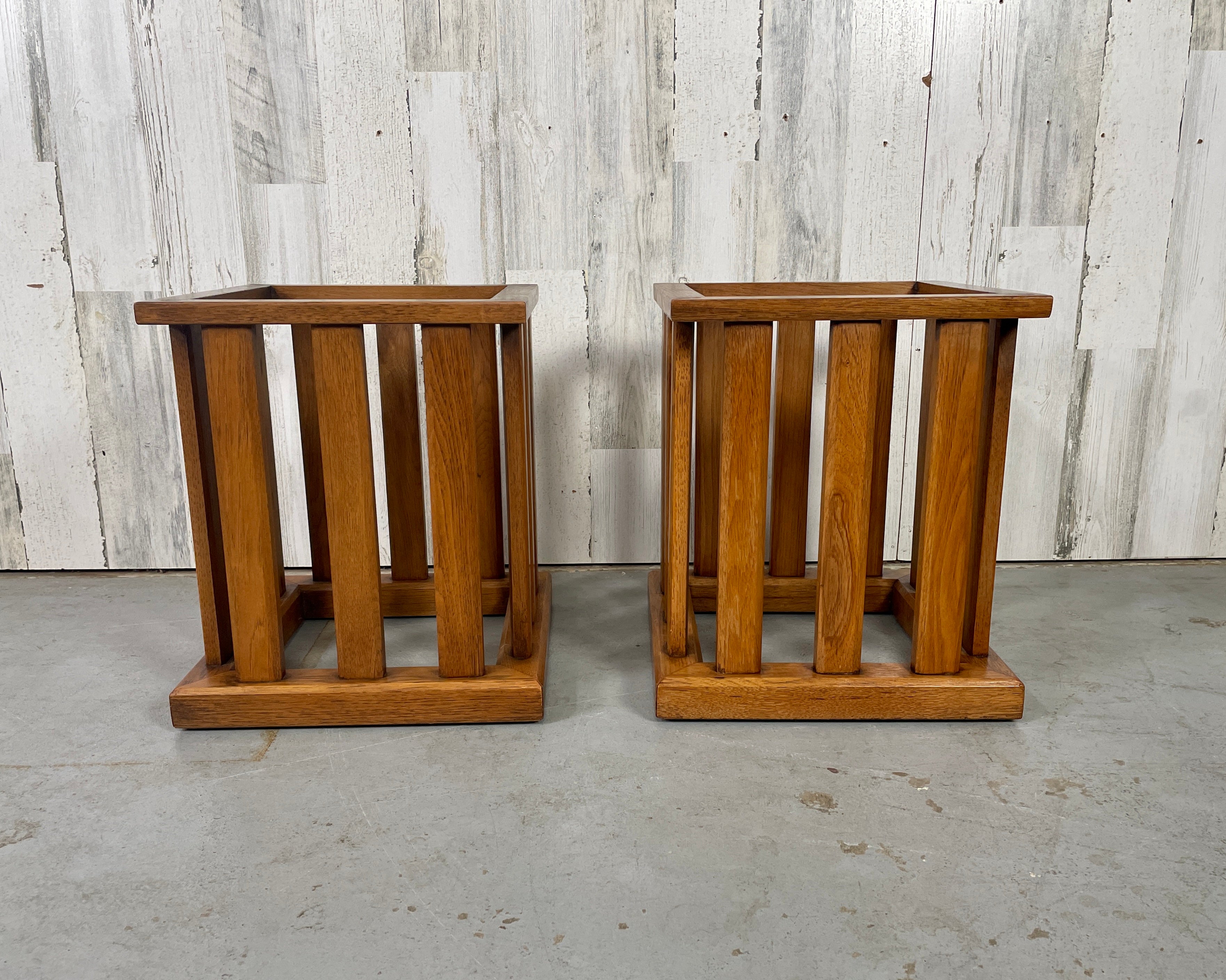 Walnut Slatted Side Tables. These tables would look great with a glass or smoked glass top. 
Top opening measures 12.25 x 12.25