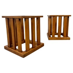 Vintage Walnut Slatted Side Tables