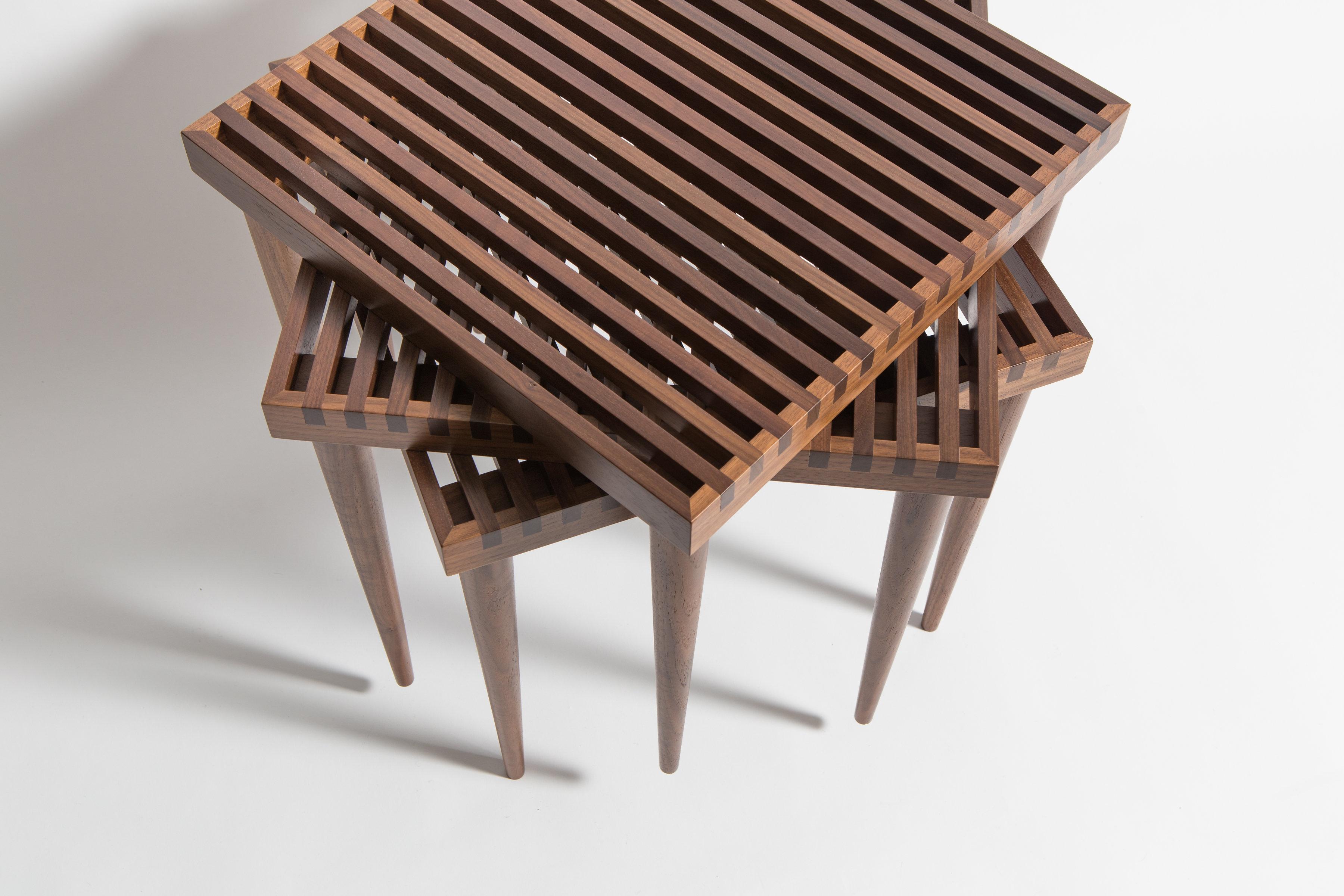 American Walnut Slatted Stacking Tables by Mel Smilow