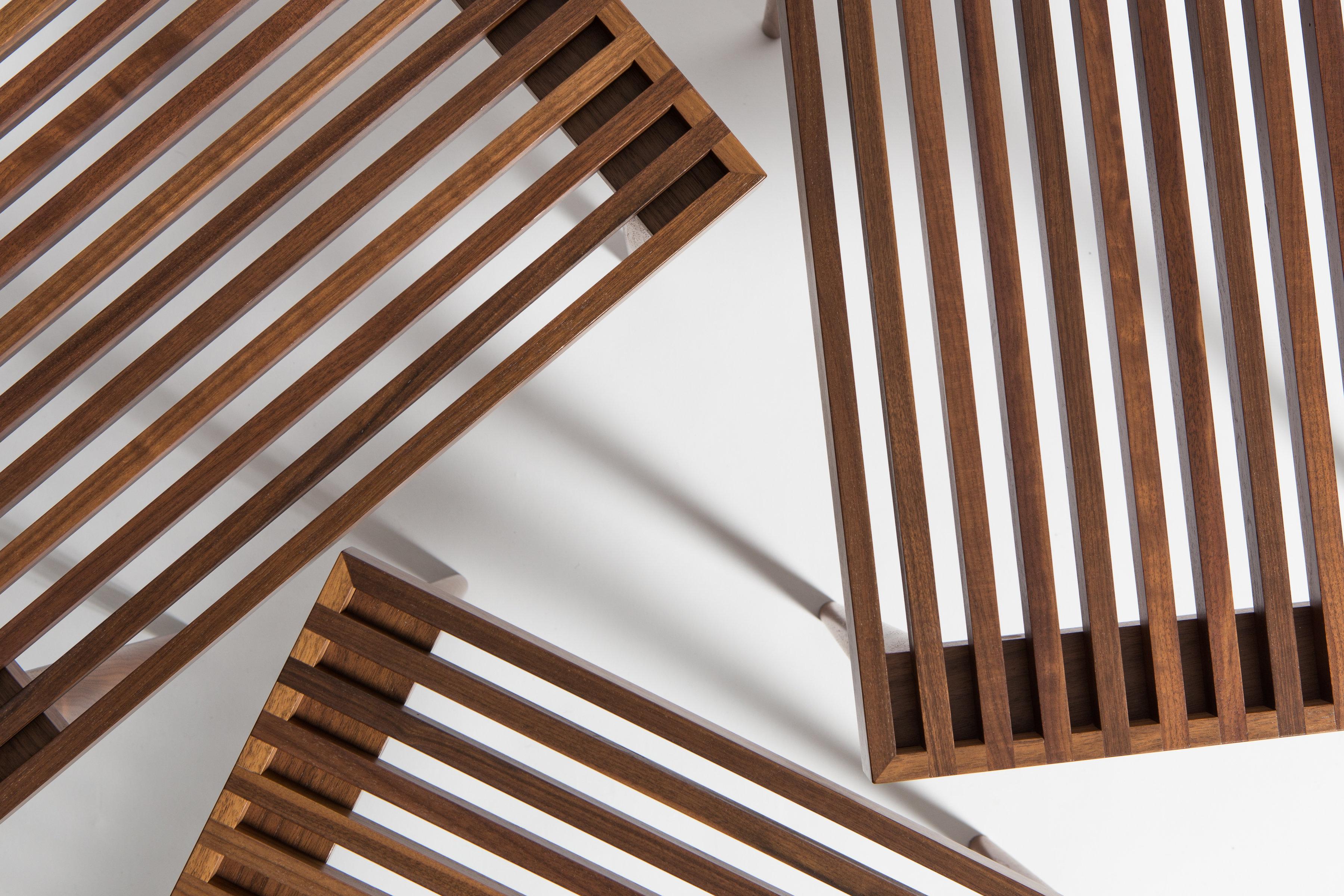 Contemporary Walnut Slatted Stacking Tables by Mel Smilow