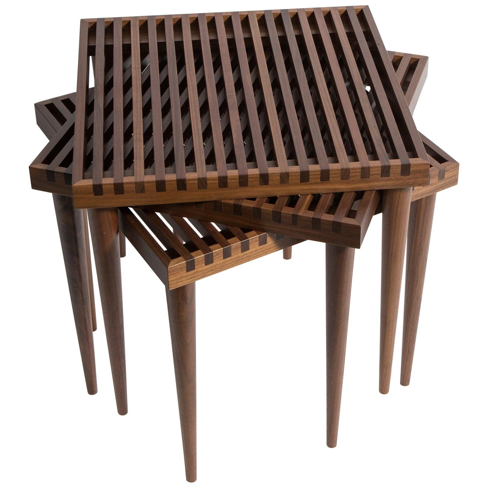 Walnut Slatted Stacking Tables by Mel Smilow For Sale