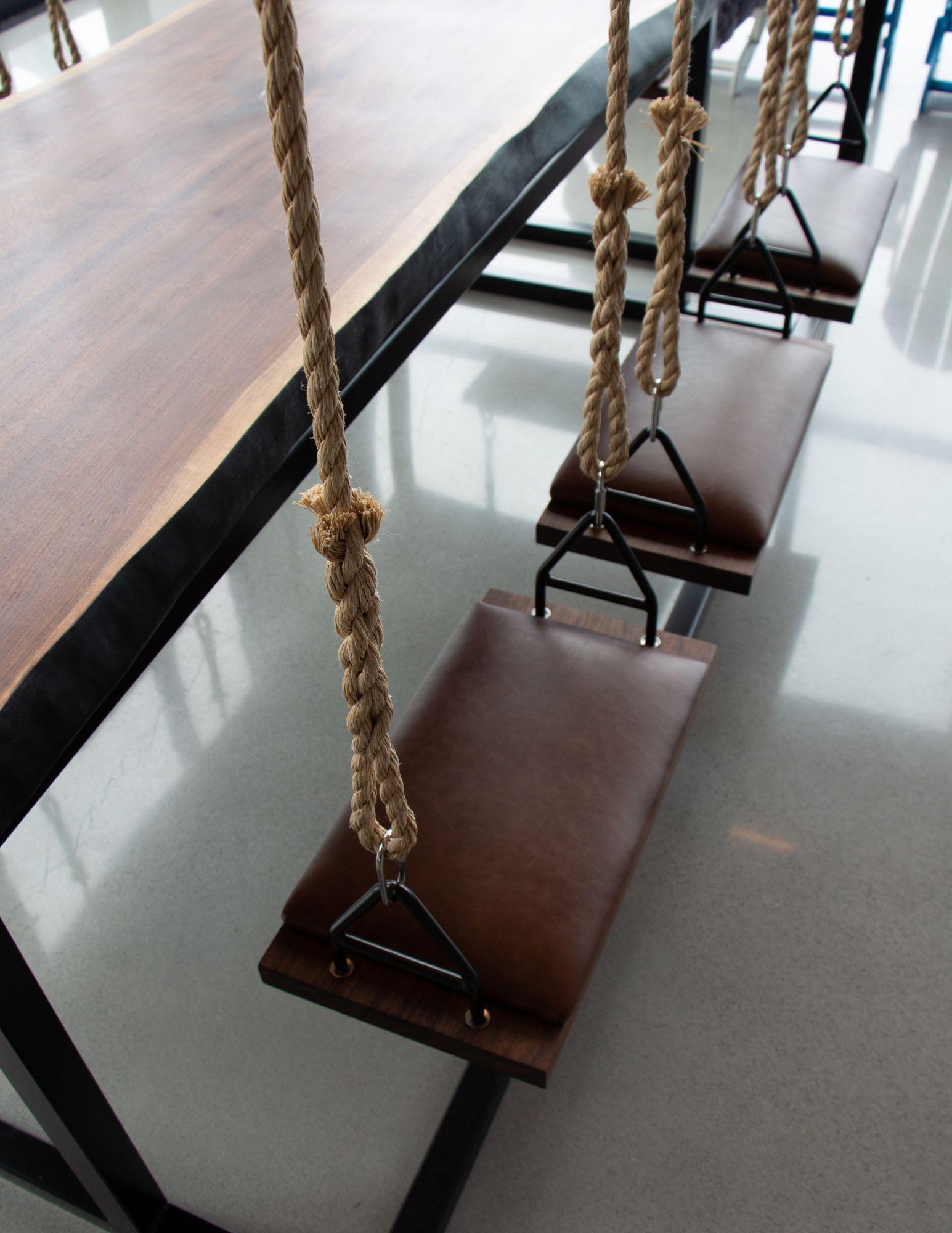Steel Walnut Slab 8-Seater Swing Table For Sale