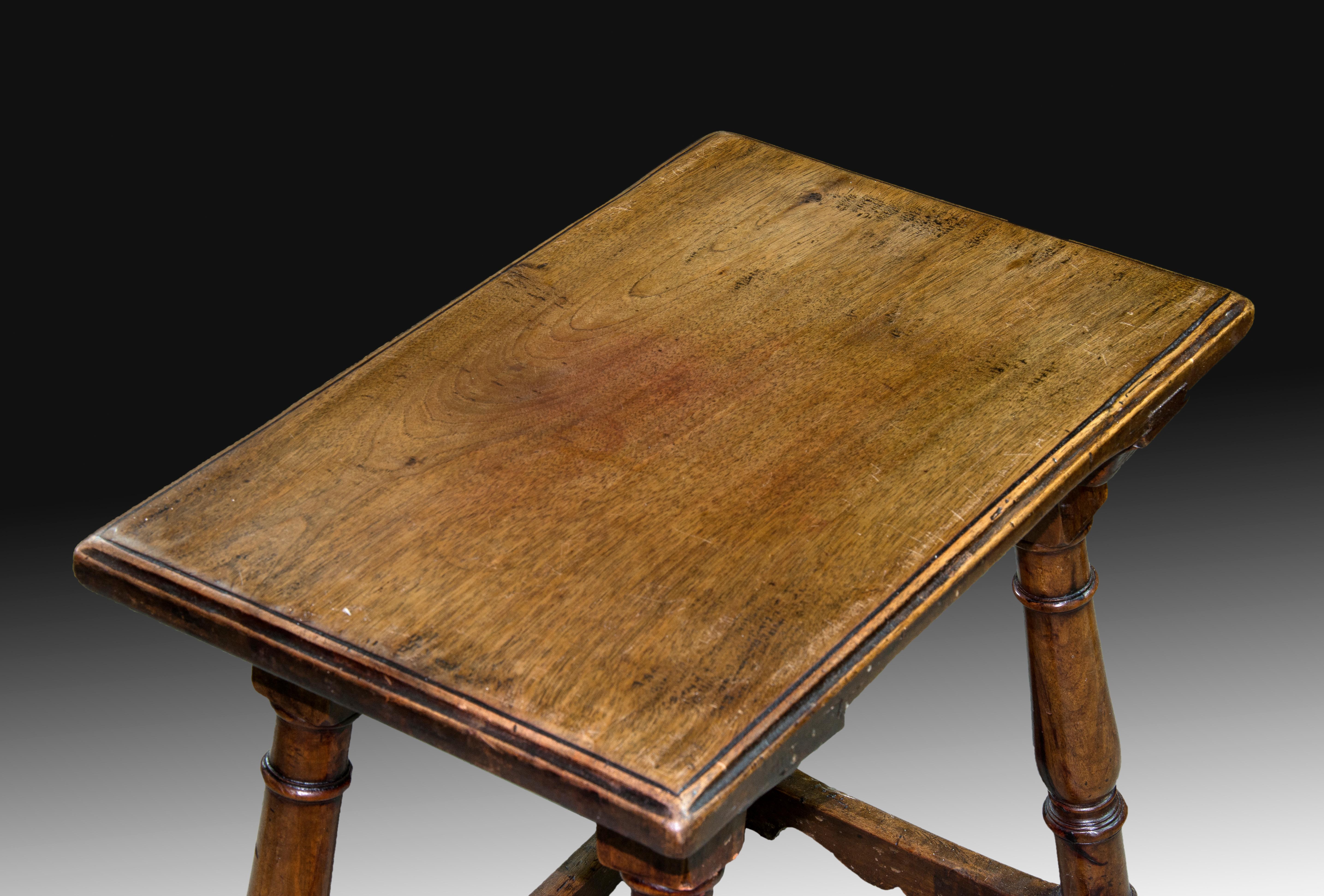 Spanish Walnut Small Bench or Stool, Spain, 18th Century For Sale