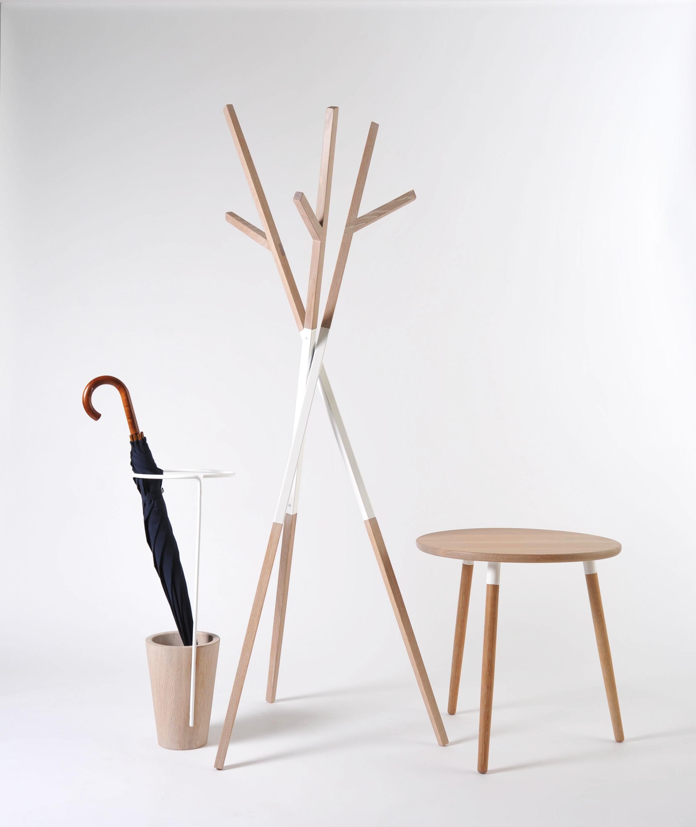 Powder-Coated Walnut Small Tall Crescenttown Side Table by Hollis & Morris For Sale