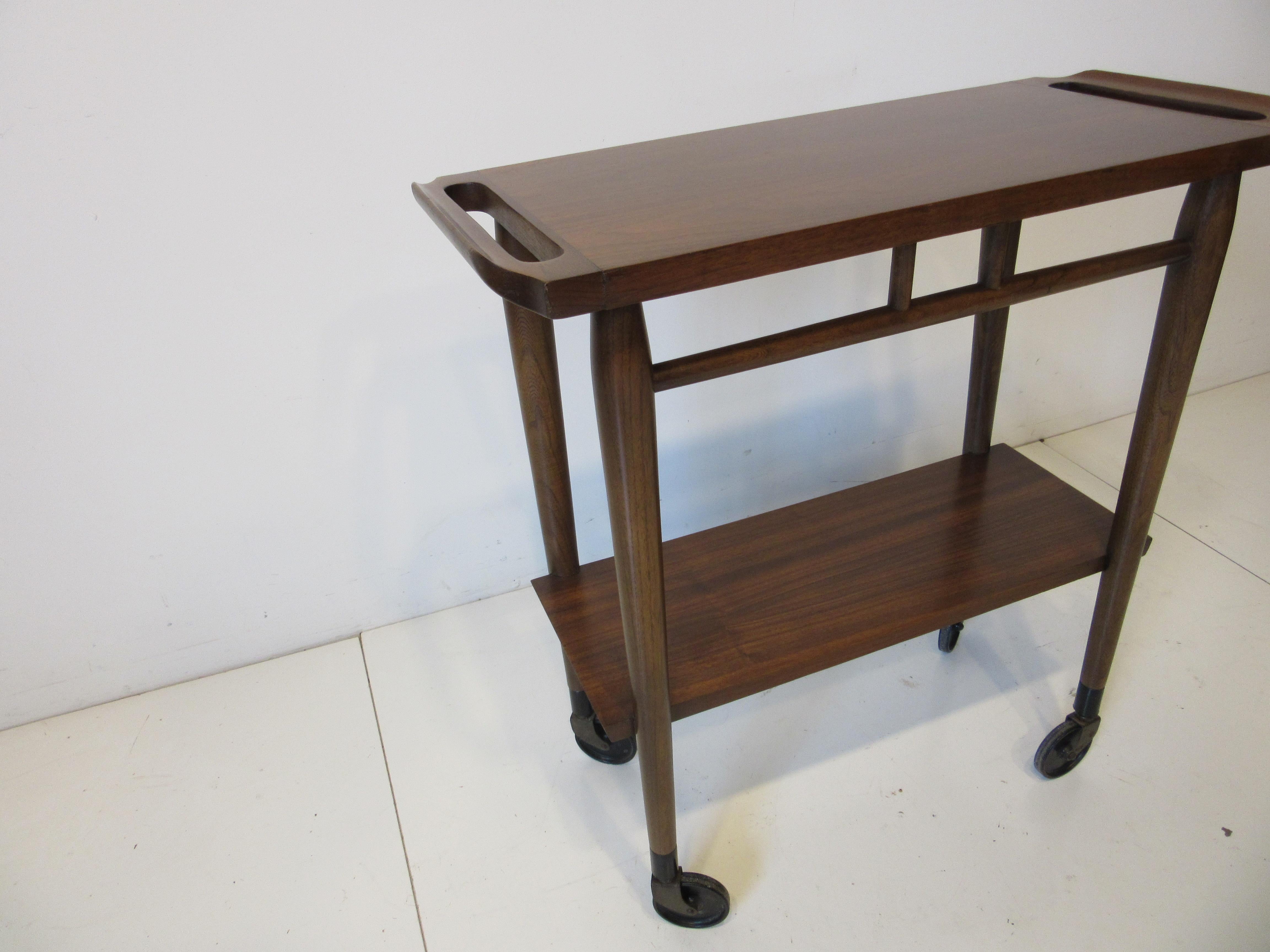 American Walnut Smaller Rolling Bar Cart by Lane