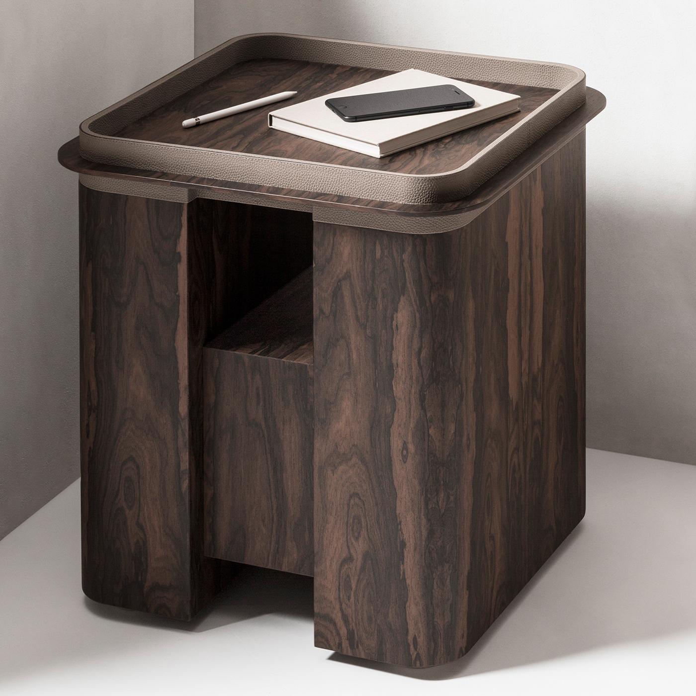 Contemporary Walnut Smart High Side Table For Sale