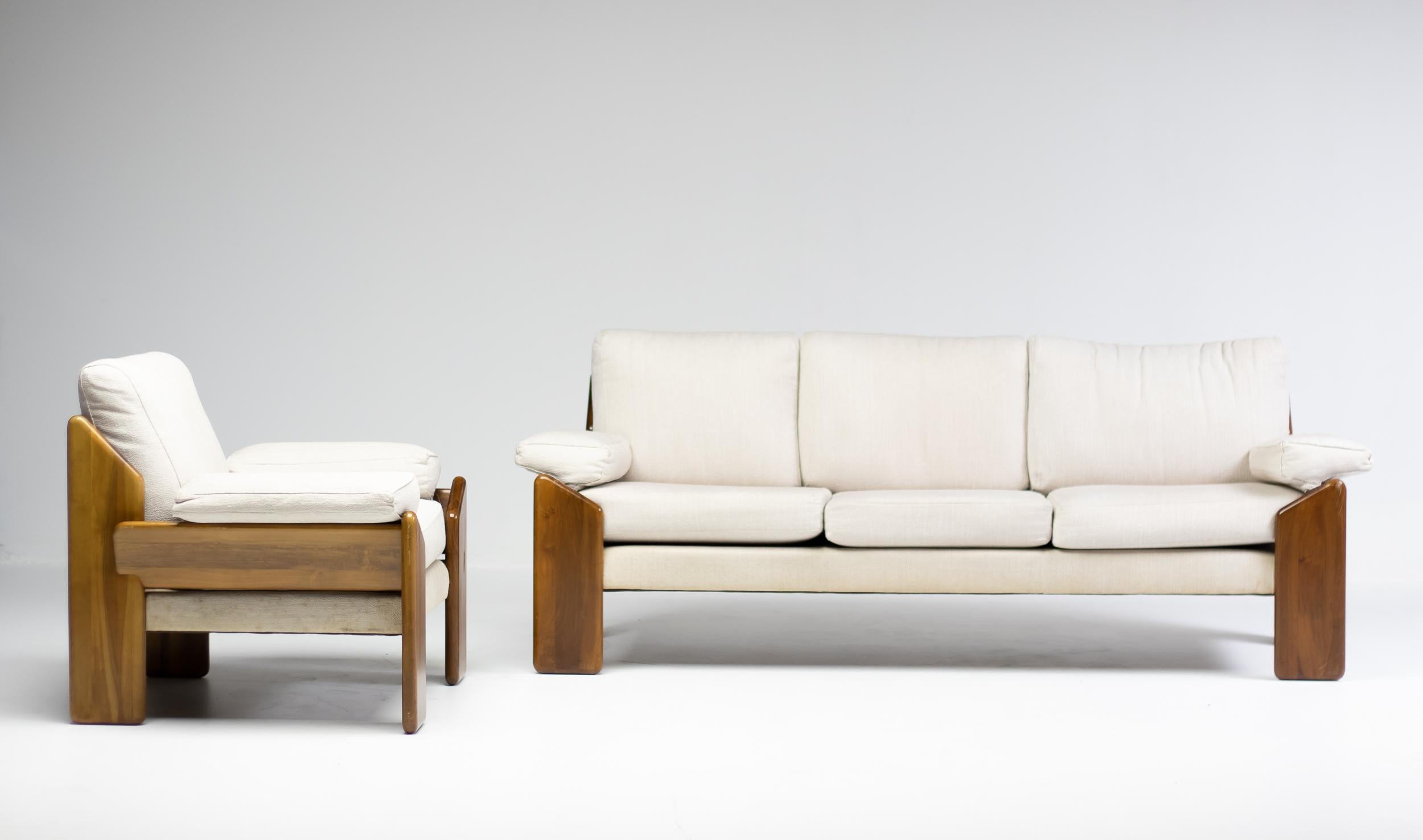 Walnut Sofa and Arm Chair by Sapporo For Sale 12