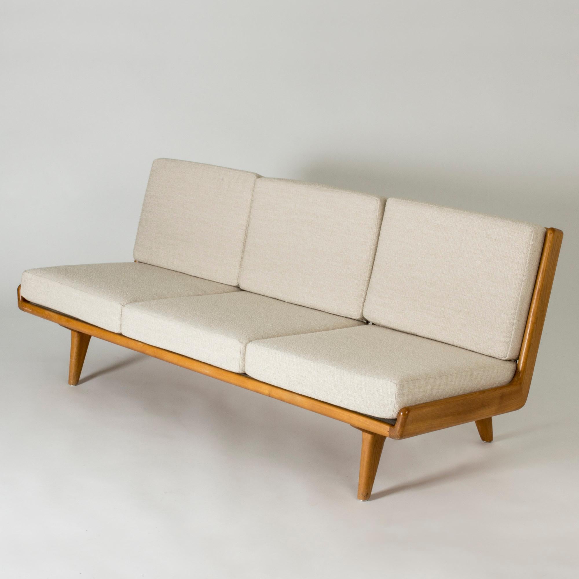 Scandinavian Modern Walnut Sofa with Leather Webbing by Gustaf Hiort af Ornäs, Finland, 1950s