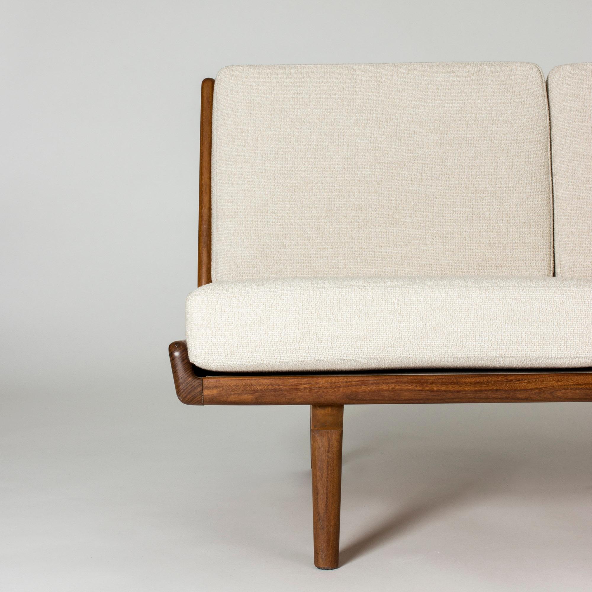 Walnut Sofa with Leather Webbing by Gustaf Hiort Af Ornäs, Finland, 1950s In Good Condition For Sale In Stockholm, SE