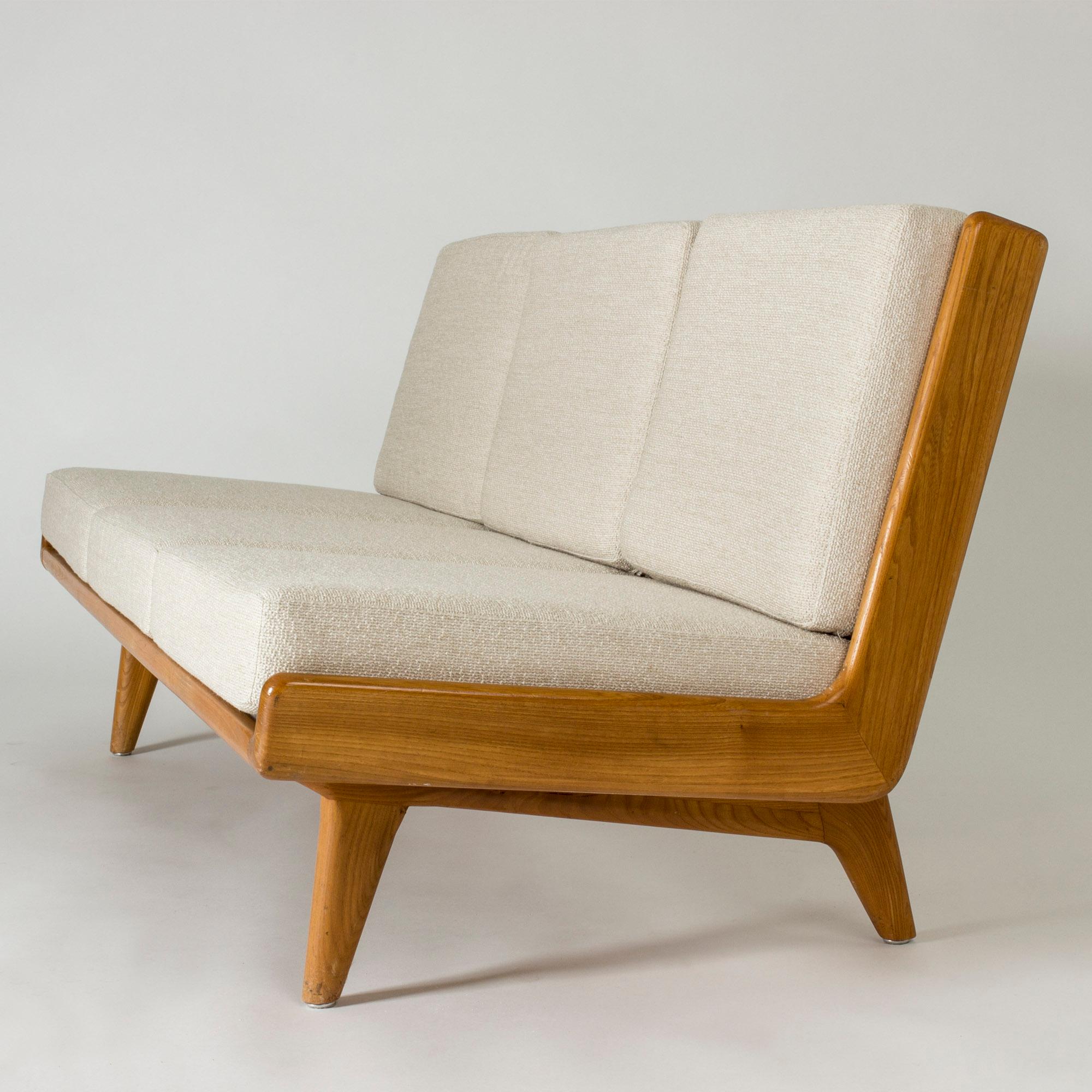 Walnut Sofa with Leather Webbing by Gustaf Hiort af Ornäs, Finland, 1950s In Good Condition In Stockholm, SE