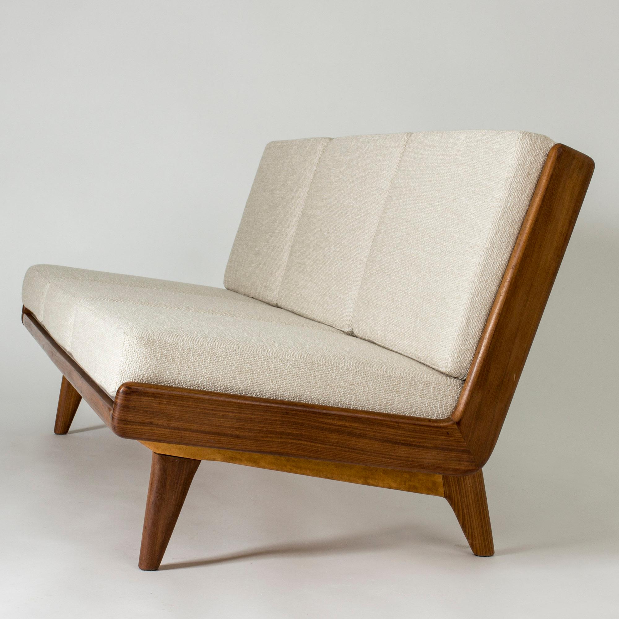 Mid-20th Century Walnut Sofa with Leather Webbing by Gustaf Hiort Af Ornäs, Finland, 1950s
