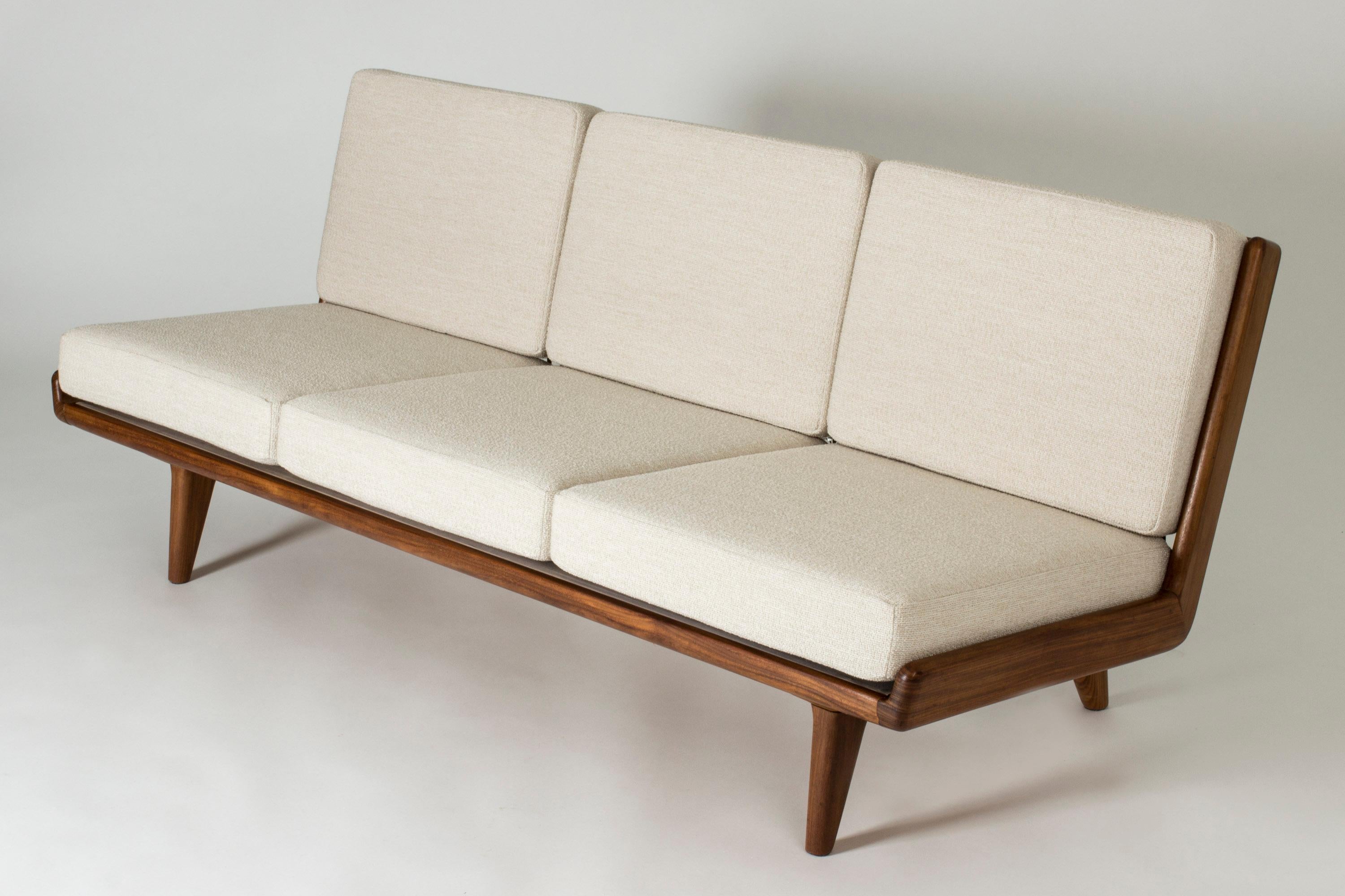Walnut Sofa with Leather Webbing by Gustaf Hiort Af Ornäs, Finland, 1950s For Sale 1