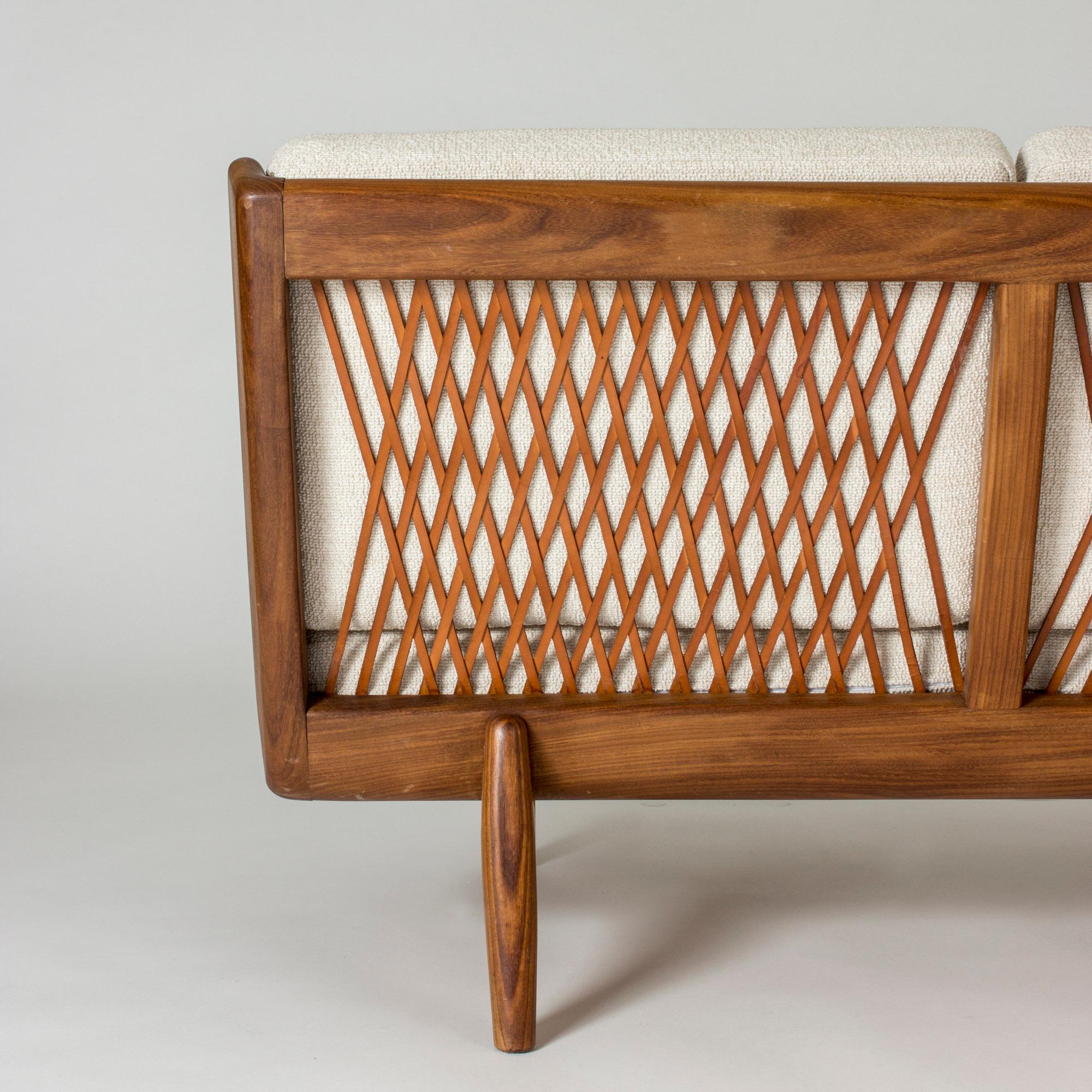 Walnut Sofa with Leather Webbing by Gustaf Hiort Af Ornäs, Finland, 1950s For Sale 2
