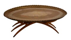 Walnut Spider Leg Coffee Table w Brass Moroccan Tray & Optional Glass Top