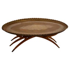 Walnut Spider Leg Coffee Table w Brass Moroccan Tray & Optional Glass Top