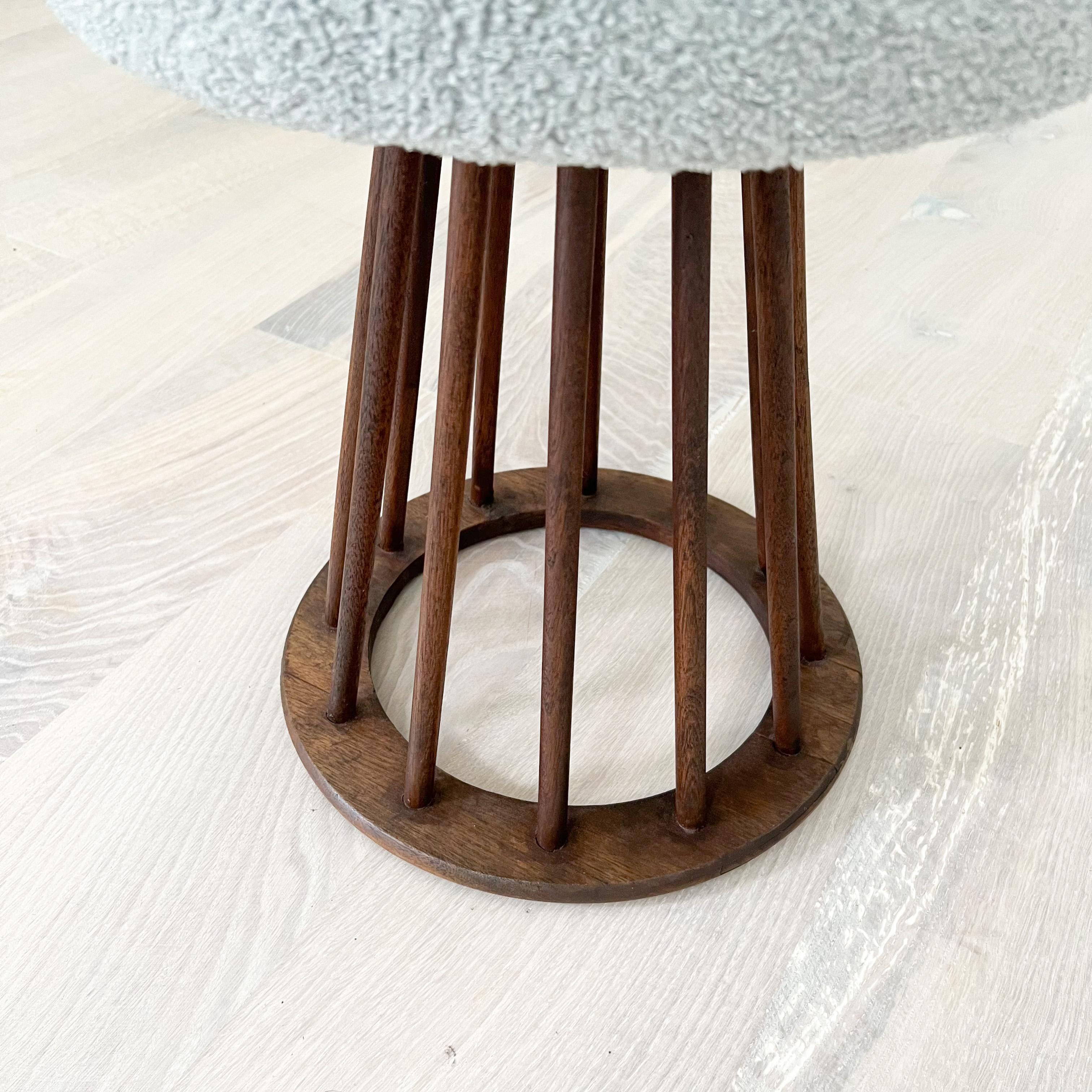 Walnut Spindle Stool by Arthur Umanoff w/ New Grey Shearling Upholstery 2