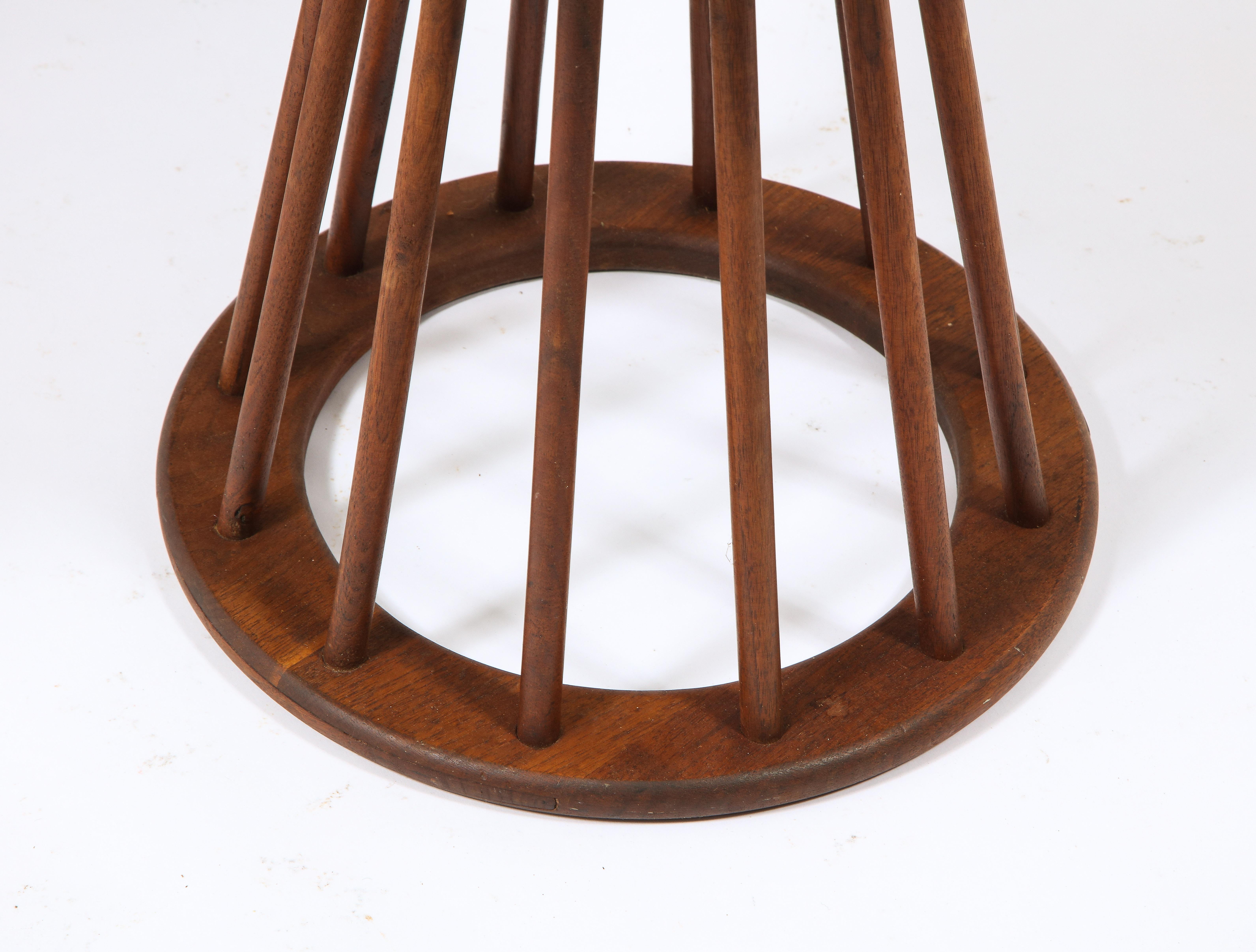 Upholstery Arthur Umanoff Walnut Spindle Stools, USA 1960's For Sale