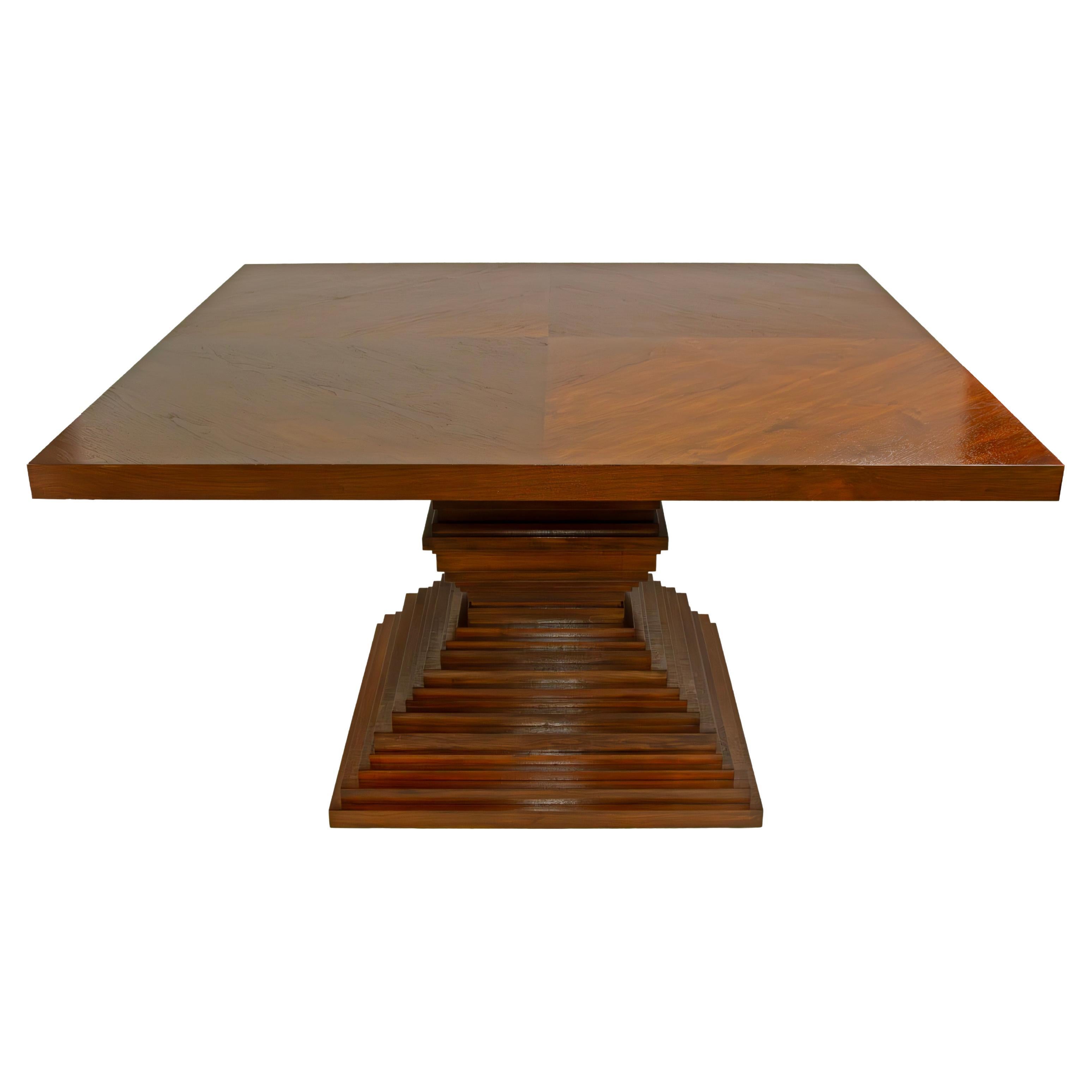 Walnut Square Dining Table with Stacked Discs For Sale