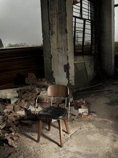 Walnut Stained Ash and Black Caress Leather Arm Chair, Utility V