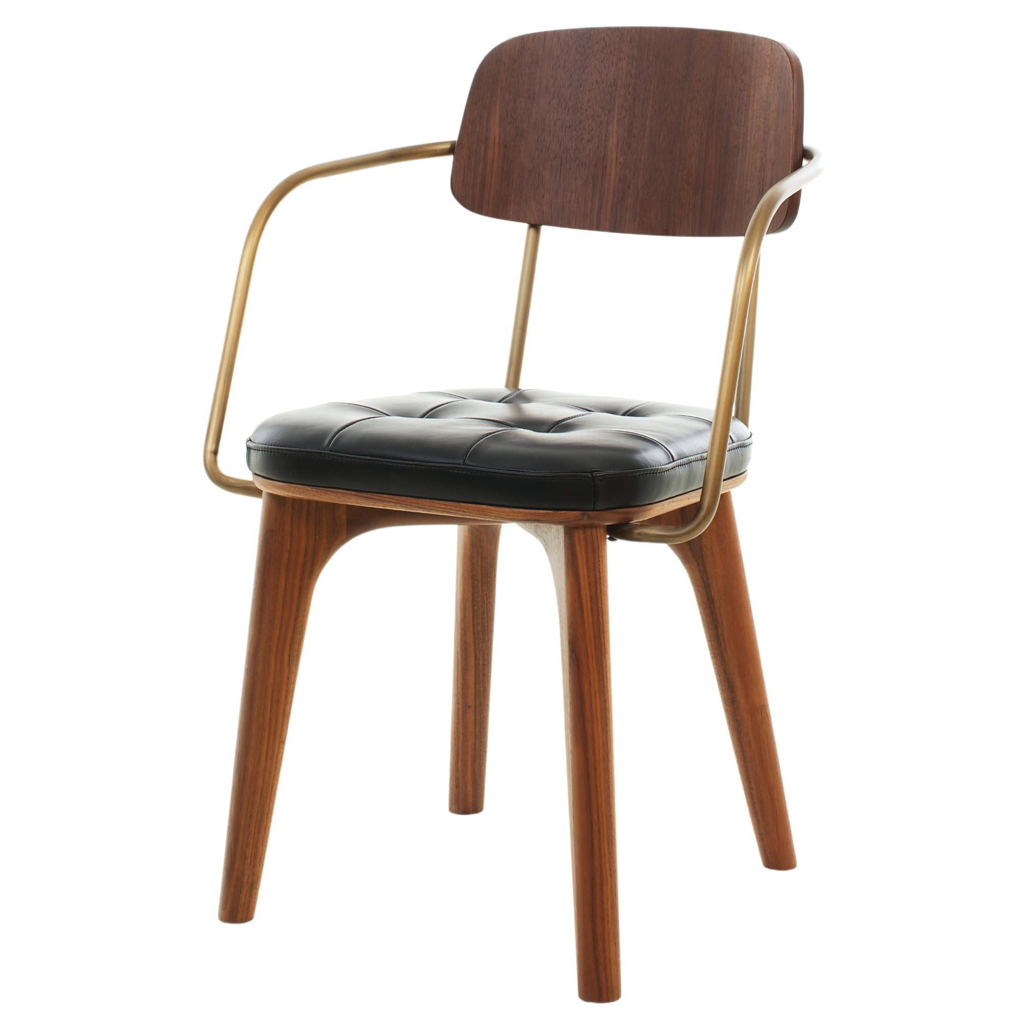 Sessel aus Nussbaum gebeizter Esche und schwarzem Caress-Leder, Utility V
