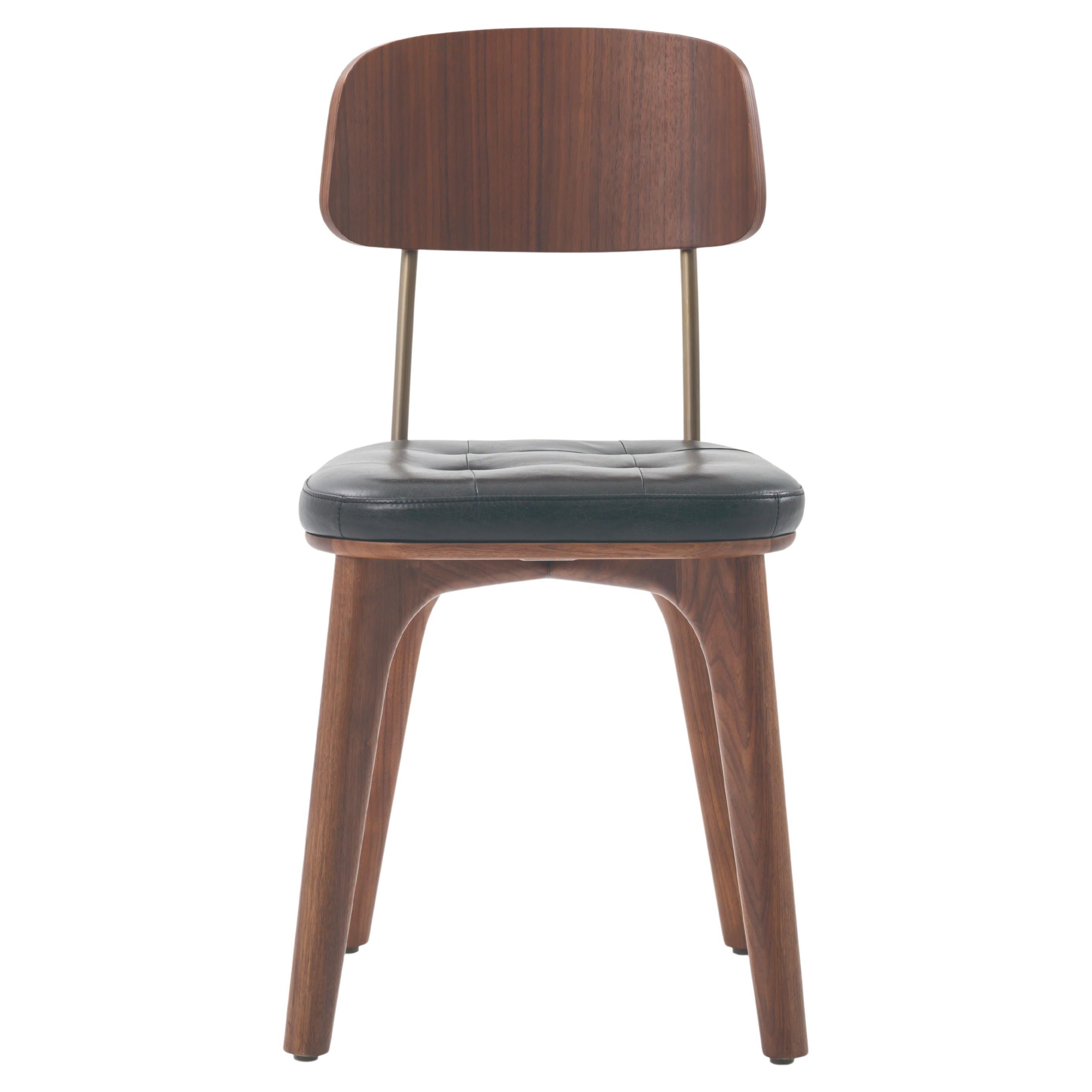 Walnut Stained Ash and Black Caress Leather Chair, Utility V