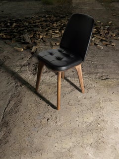 Walnut Stained Ash and Caress Black Leather Highback Chair, Utility