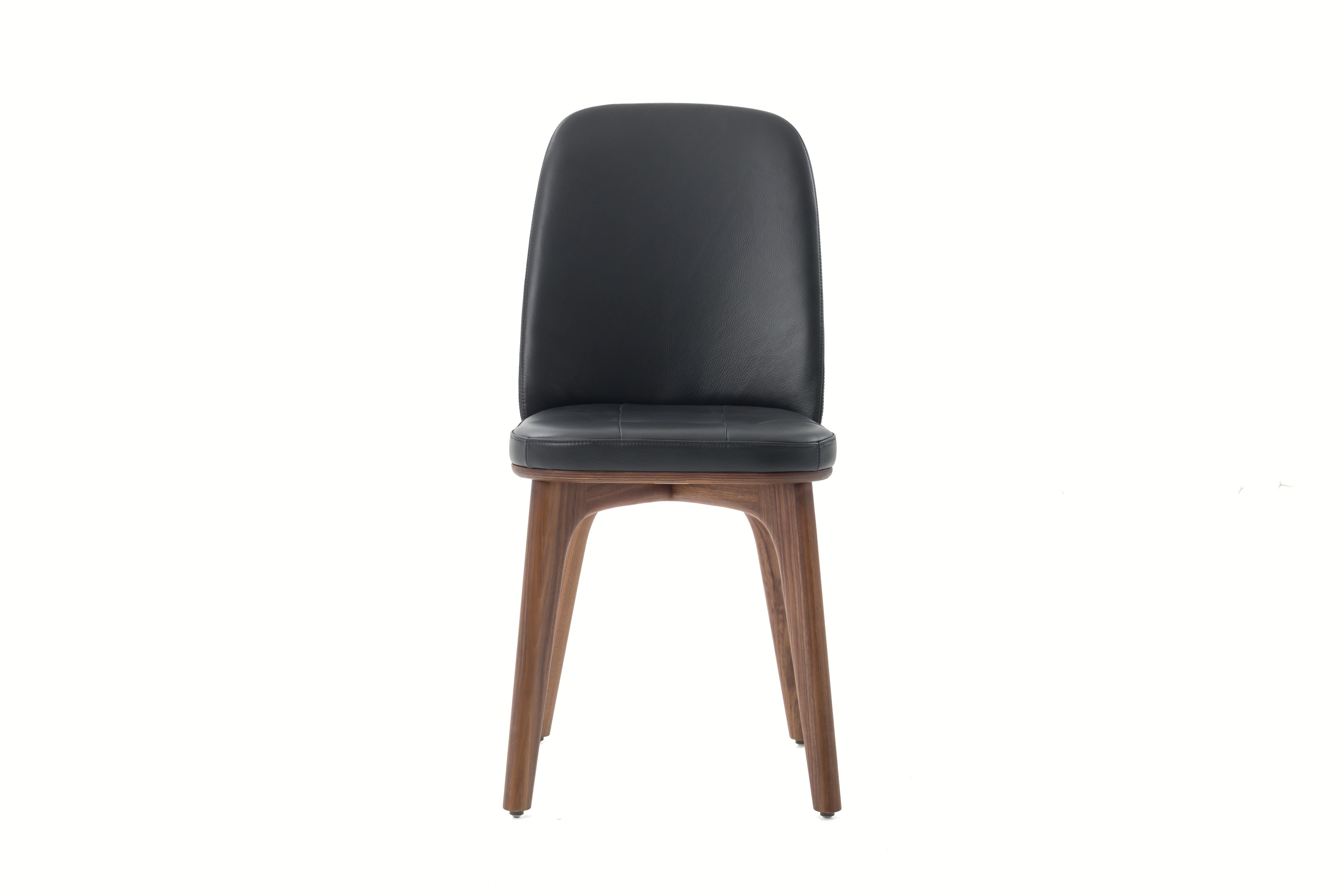 Chinese Walnut Stained Ash and Caress Black Leather Highback Chair, Utility For Sale