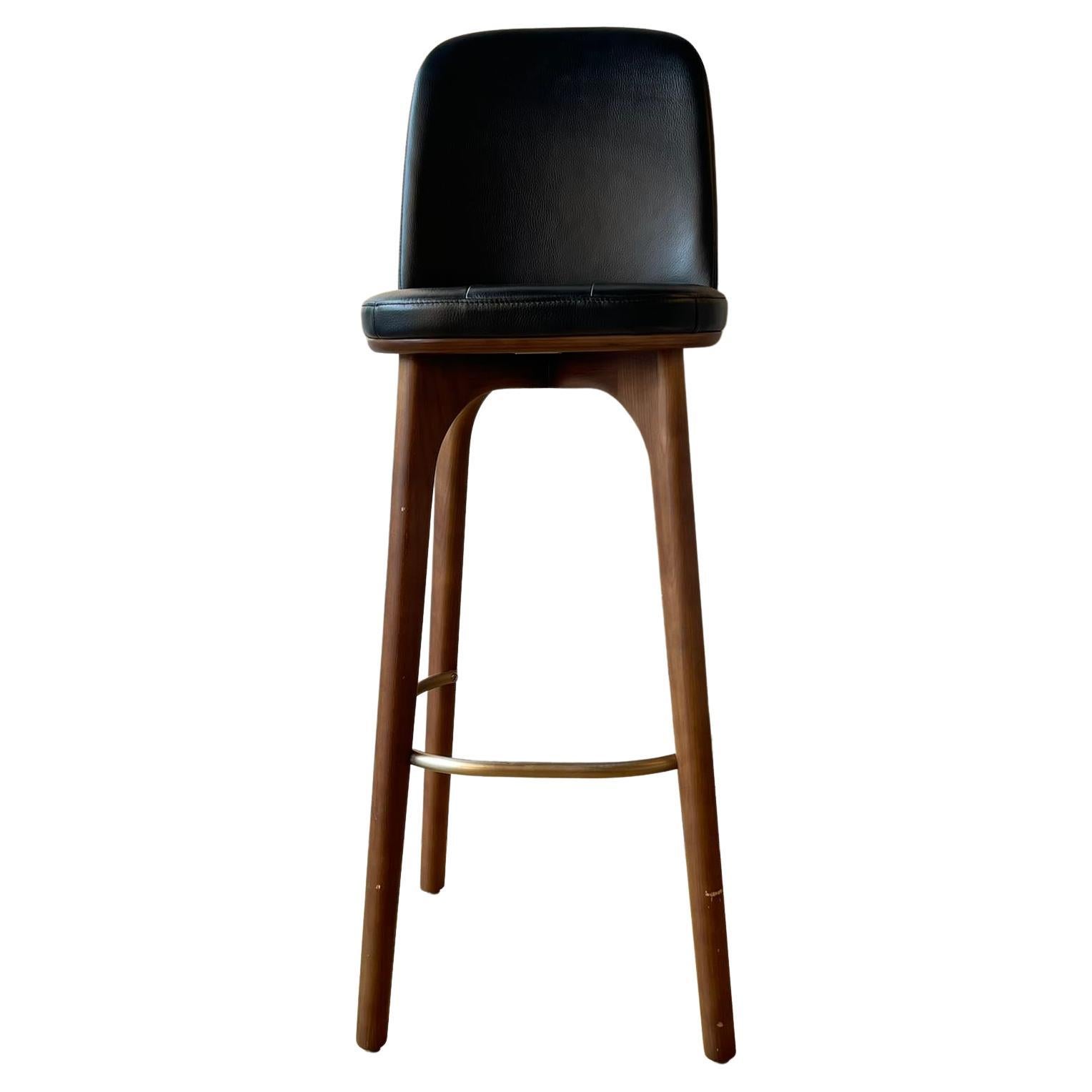 Walnut Stained Ash And Caress Black Leather Stool, Utility SH760 For Sale