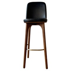 Walnut Stained Ash And Caress Black Leather Stool, Utility SH760