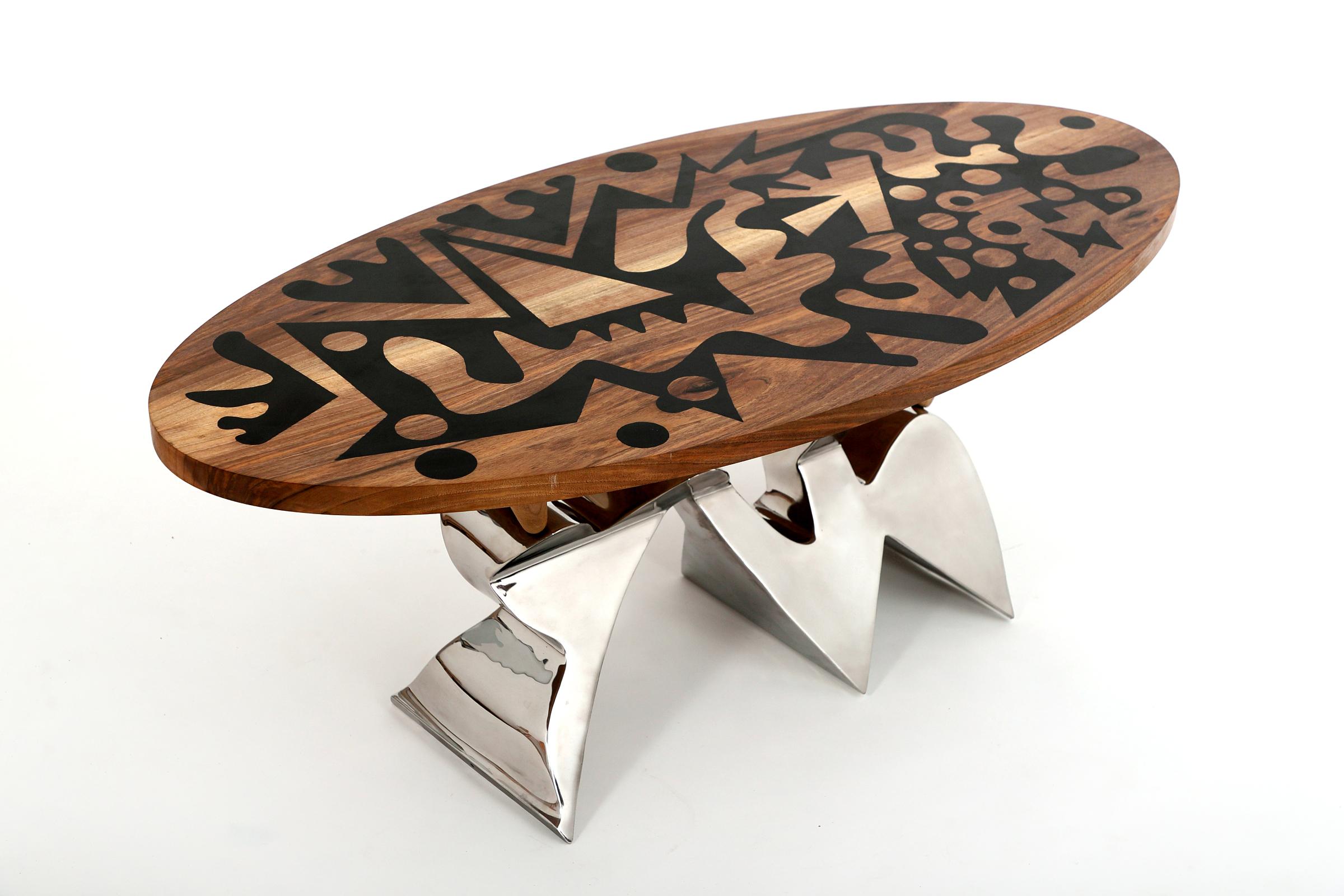 Walnut, Stainless Steel Cofee Table 