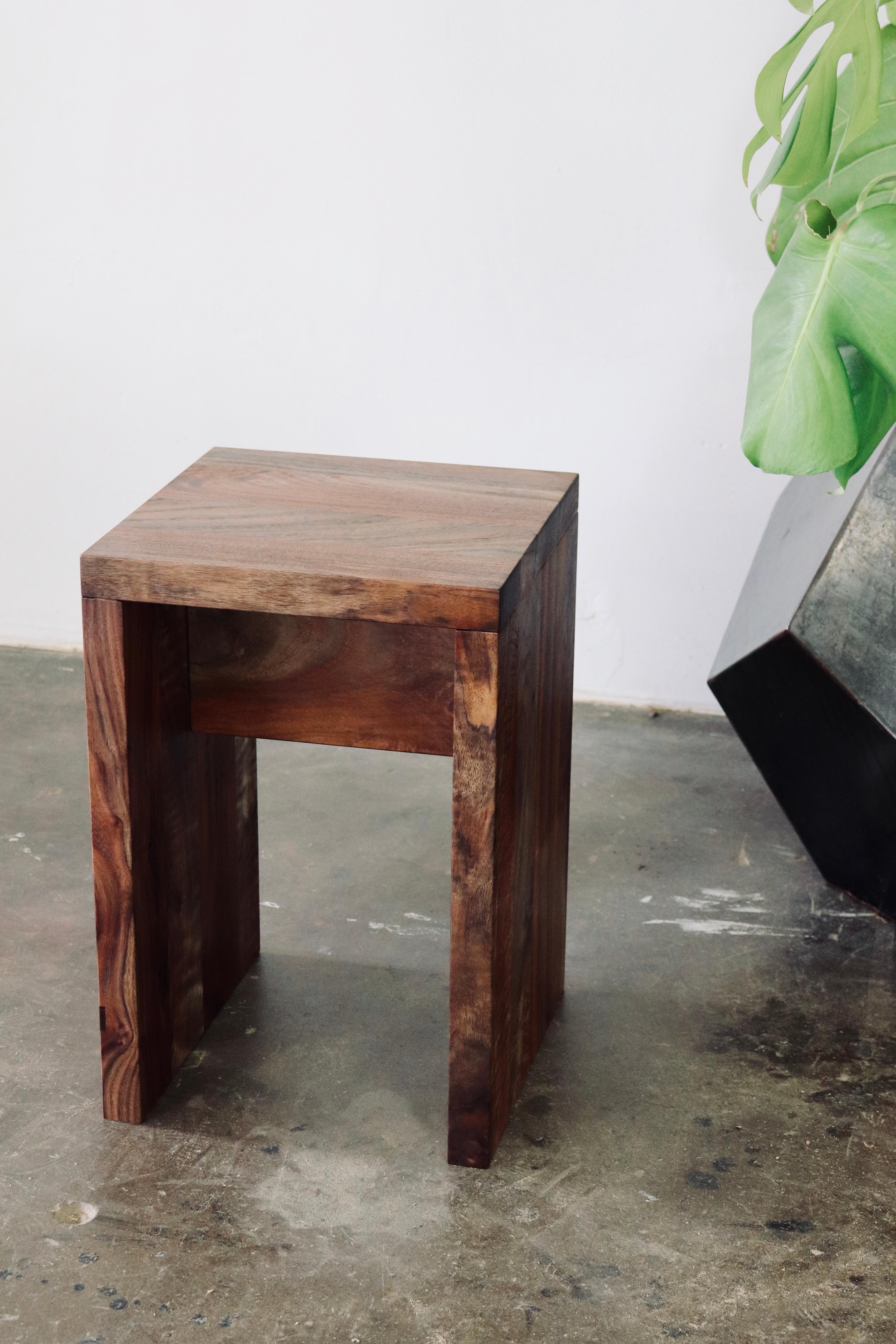 Oregon Black Walnut stool / side table is made to last. Handmade in Portland, Oregon with mortise and tenon joinery in Material's workshop. Available in a number of wood species.