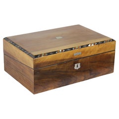 Walnut Stationary Box Inlaid with Ebony and Mother-of-Pearl