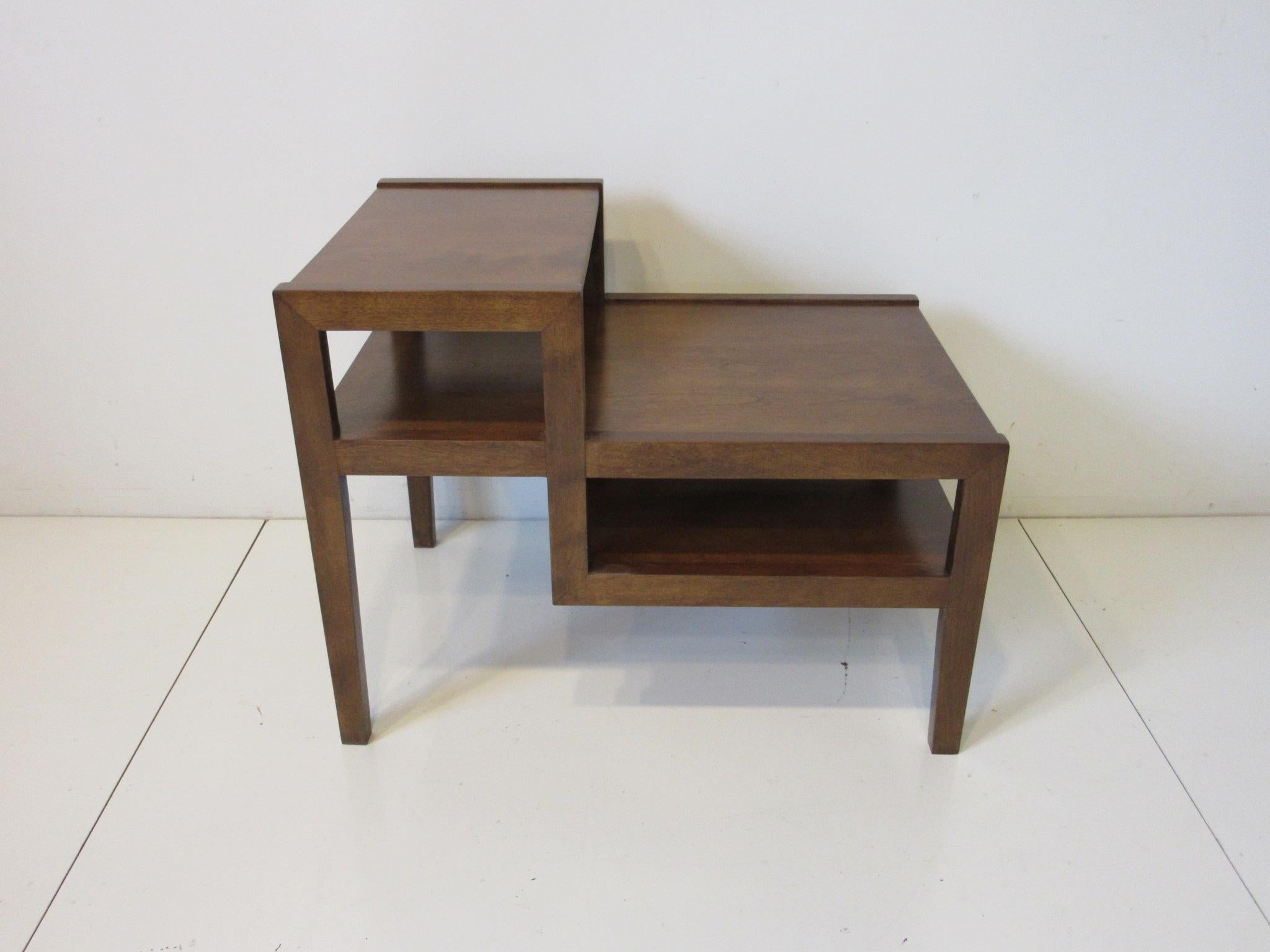 Mid-Century Modern Walnut Step Side Table by Leslie Diamond for Conant Ball