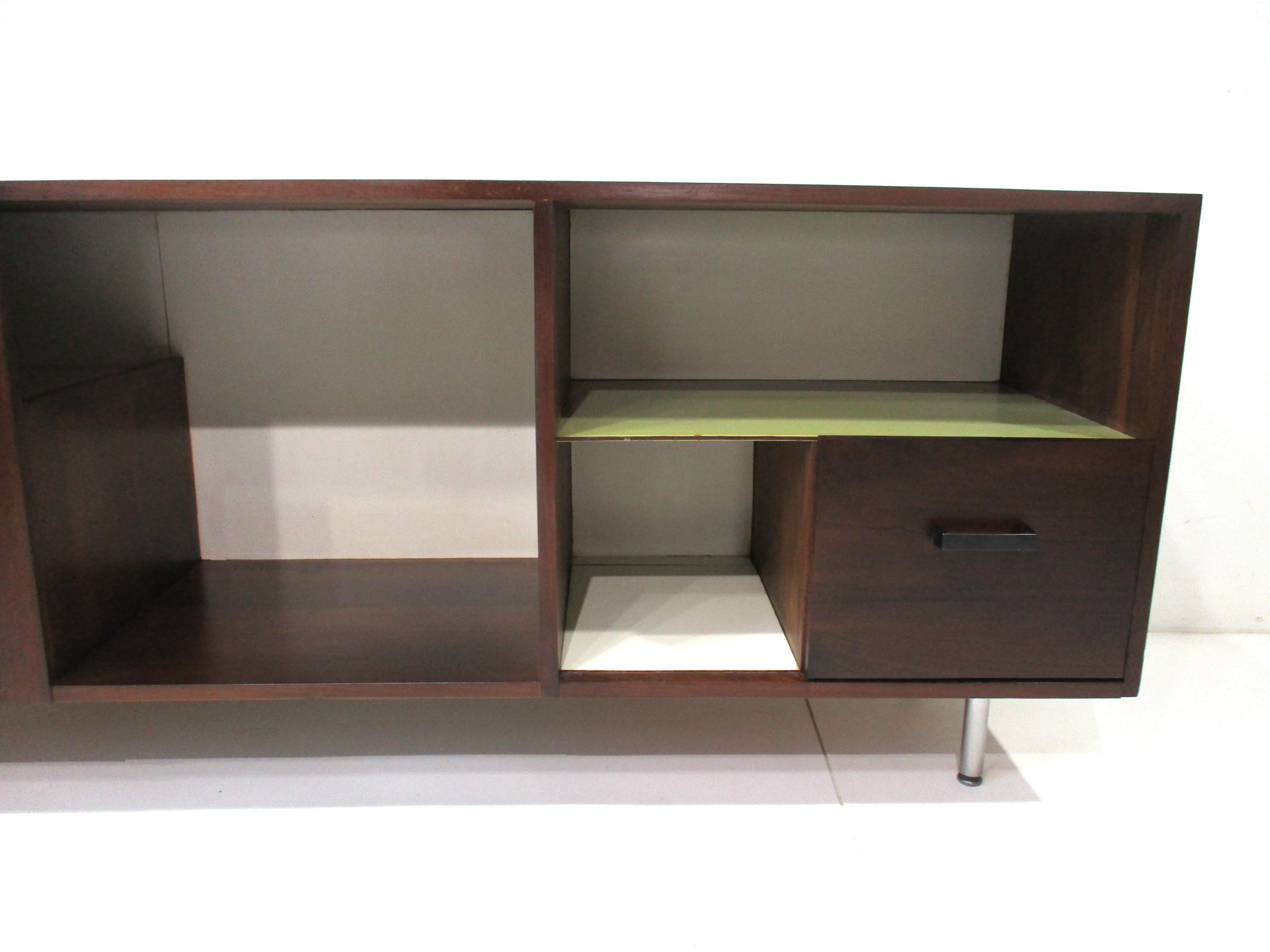 American Walnut Stereo Entertainment Credenza / Cabinet in the style of George Nelson