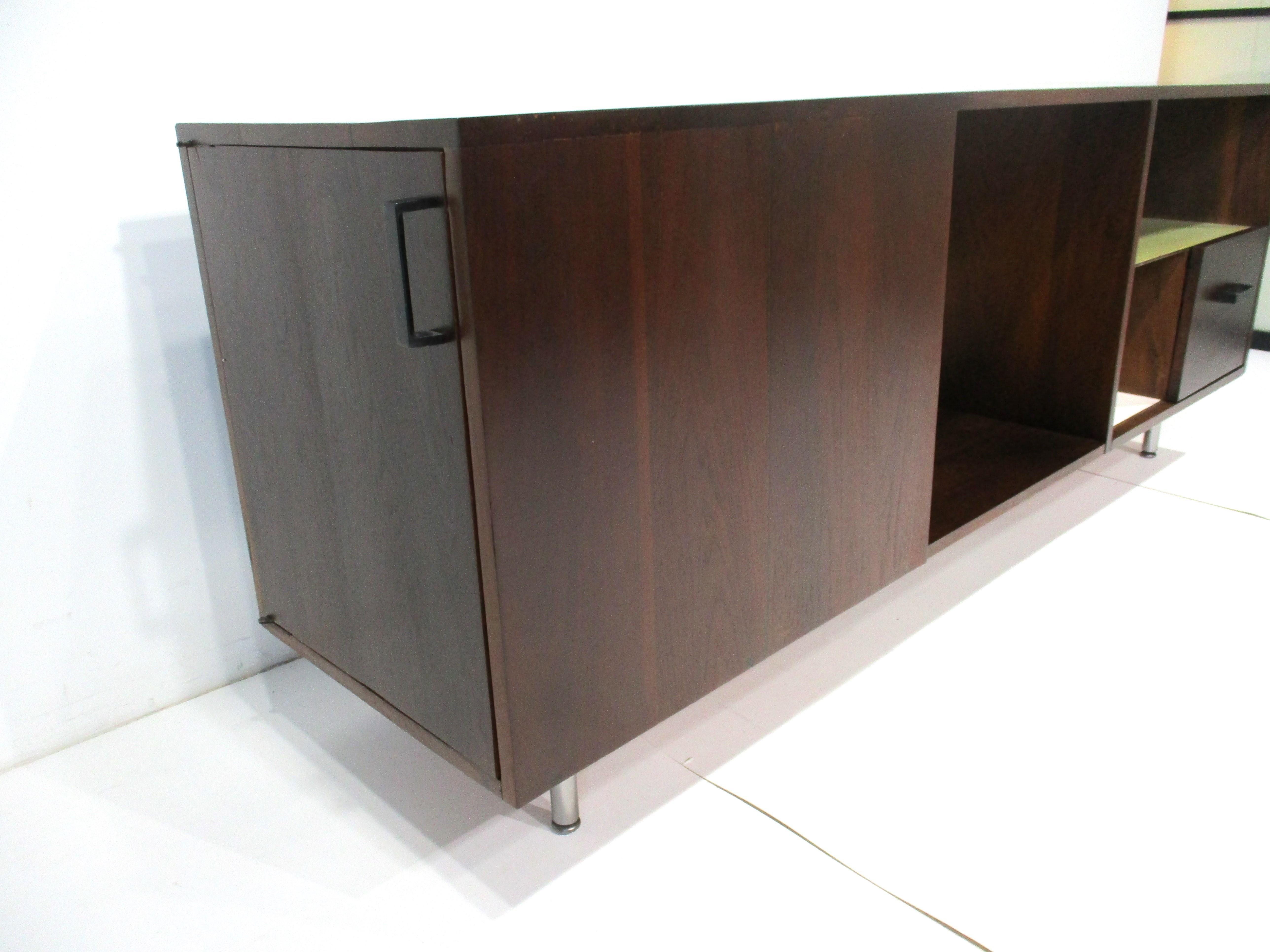Stainless Steel Walnut Stereo Entertainment Credenza / Cabinet in the style of George Nelson  