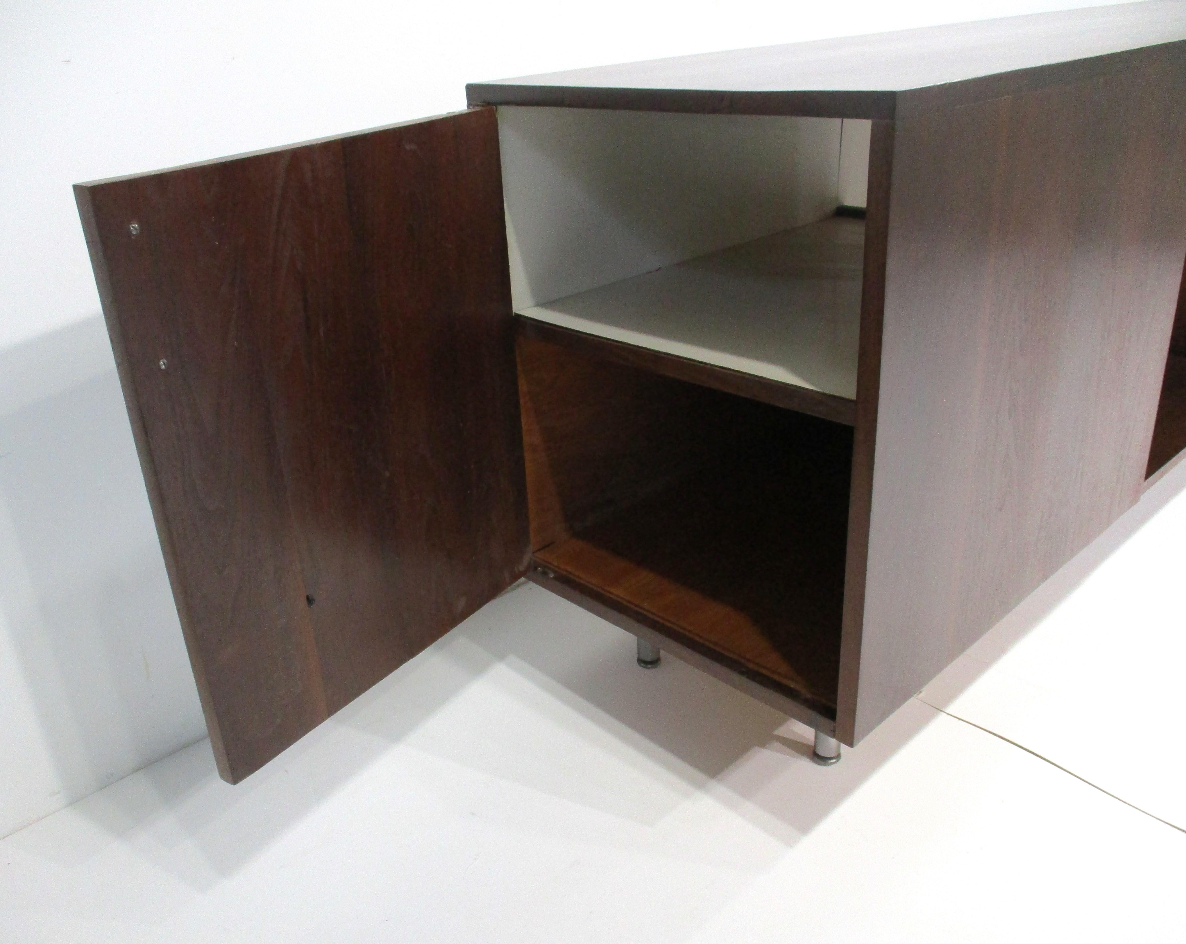 Walnut Stereo Entertainment Credenza / Cabinet in the style of George Nelson   1