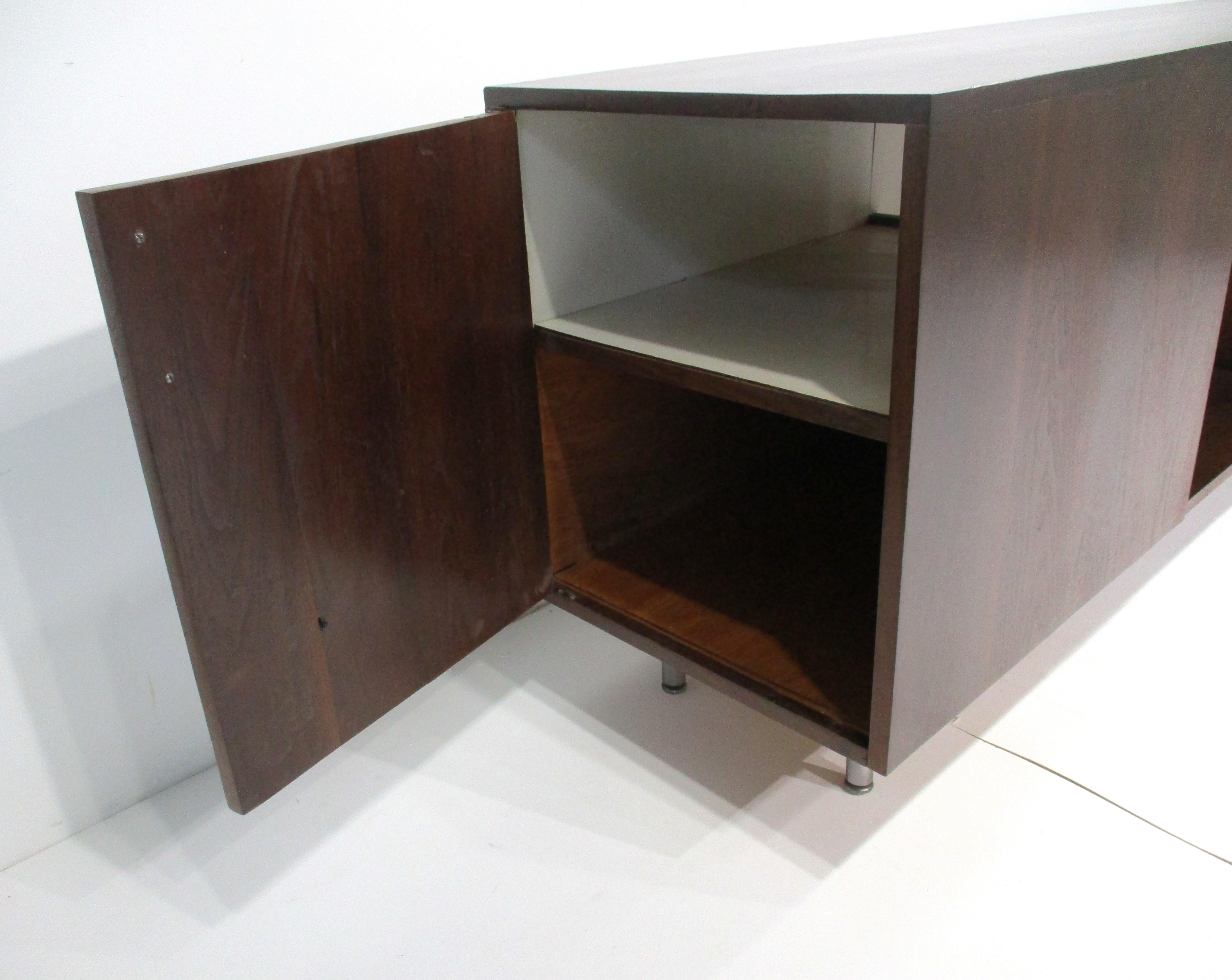Walnut Stereo Entertainment Credenza / Cabinet in the style of George Nelson 1
