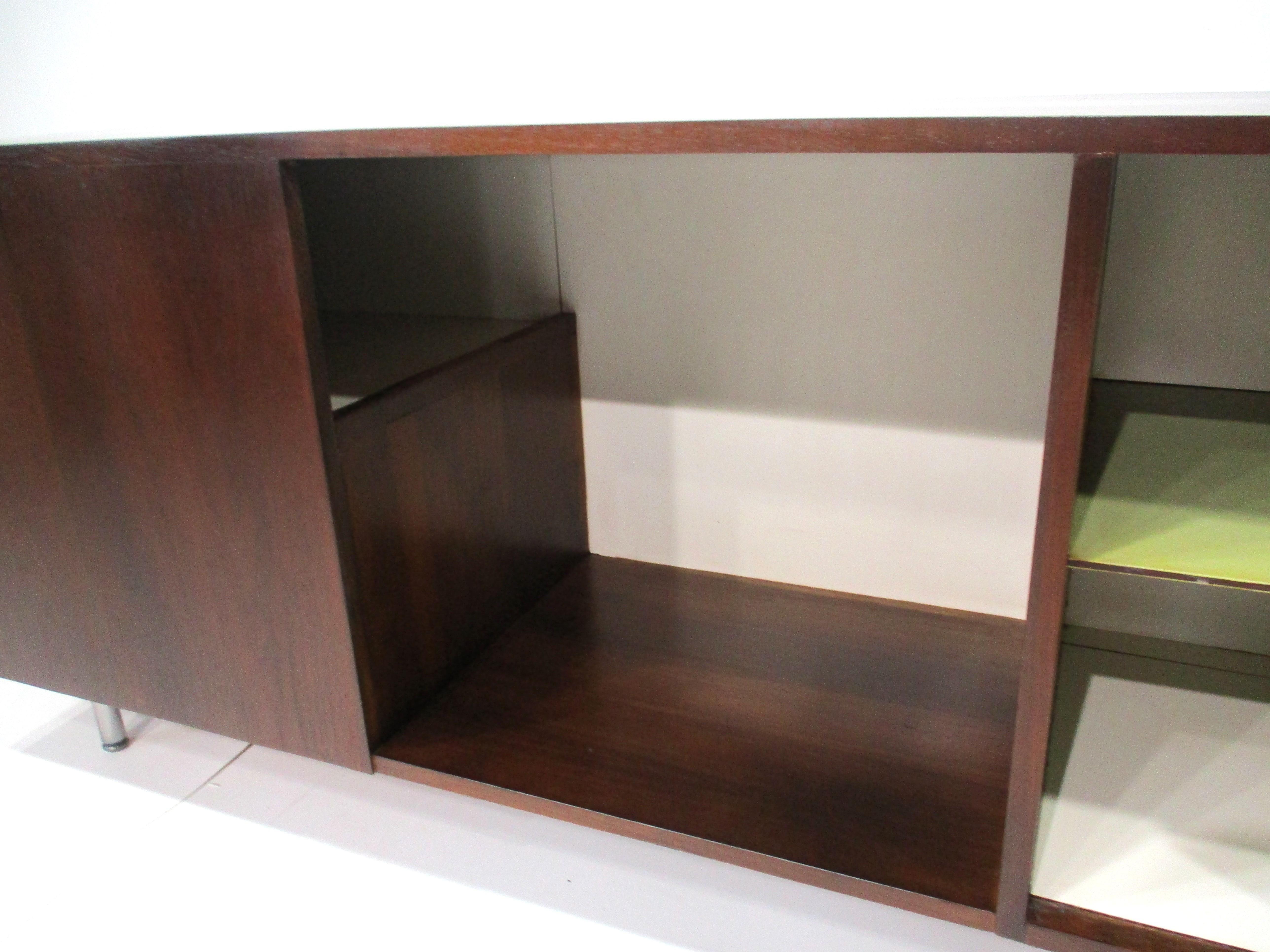 Walnut Stereo Entertainment Credenza / Cabinet in the style of George Nelson   2