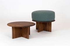 Walnut Stool/Side Table with Tall Cushion
