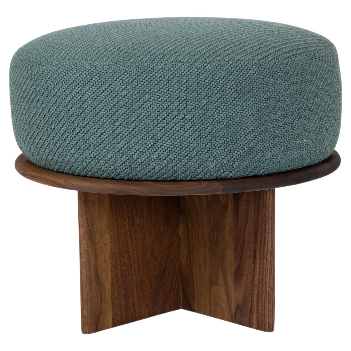 Walnut Stool/Side Table with Tall Cushion For Sale