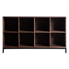 Audio Storage Credenza for Vinyl Records Walnut Wood with Black Steel Base