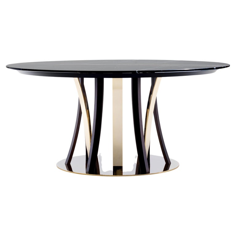 Walnut Structure, Metal, Marble, Satin Brass, Honore Dining Table For Sale at 1stDibs