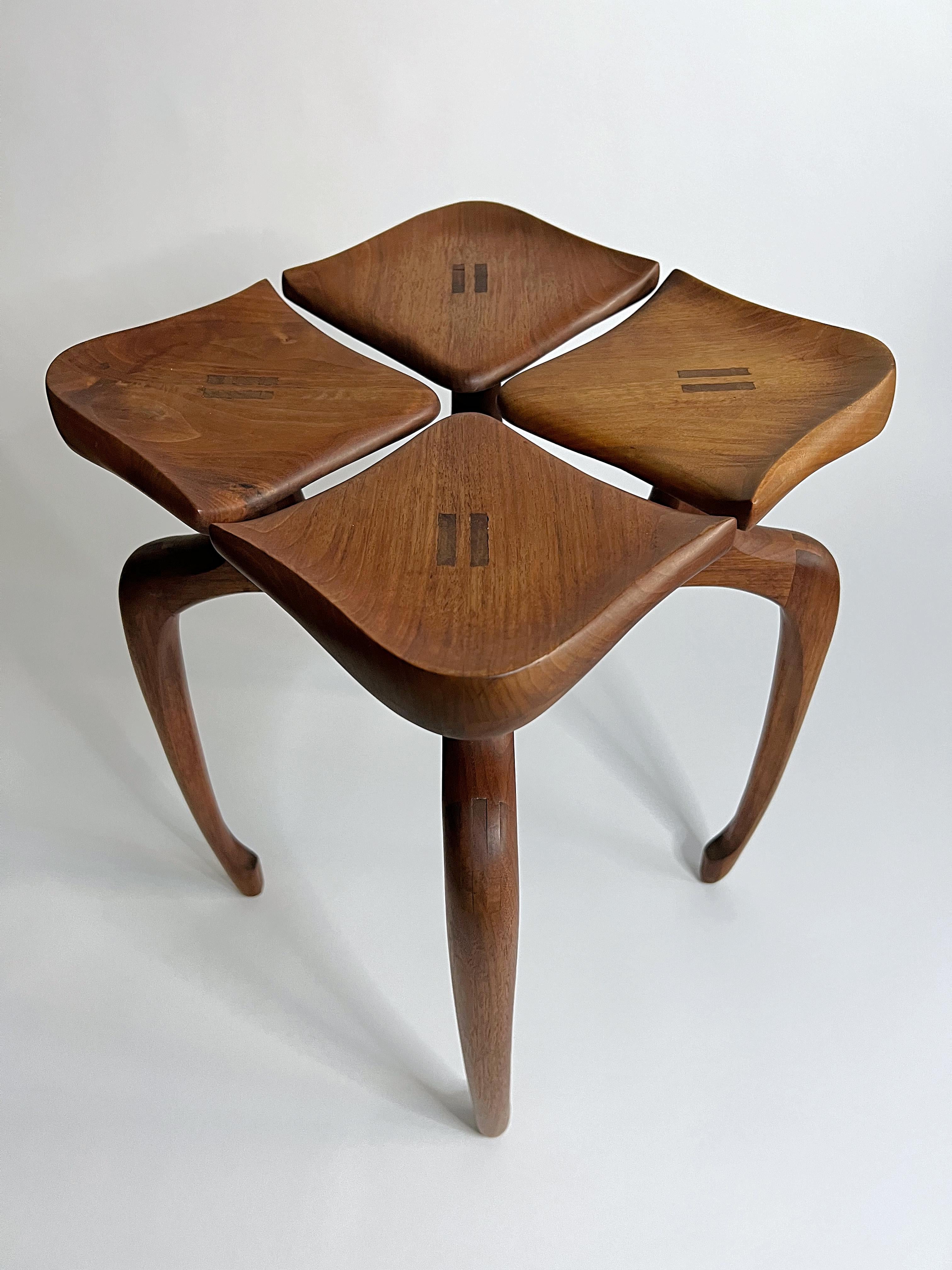 Outstanding 1972, walnut, studio craft side table created by an artisan woodworker sourced in Maryland. Signed 
