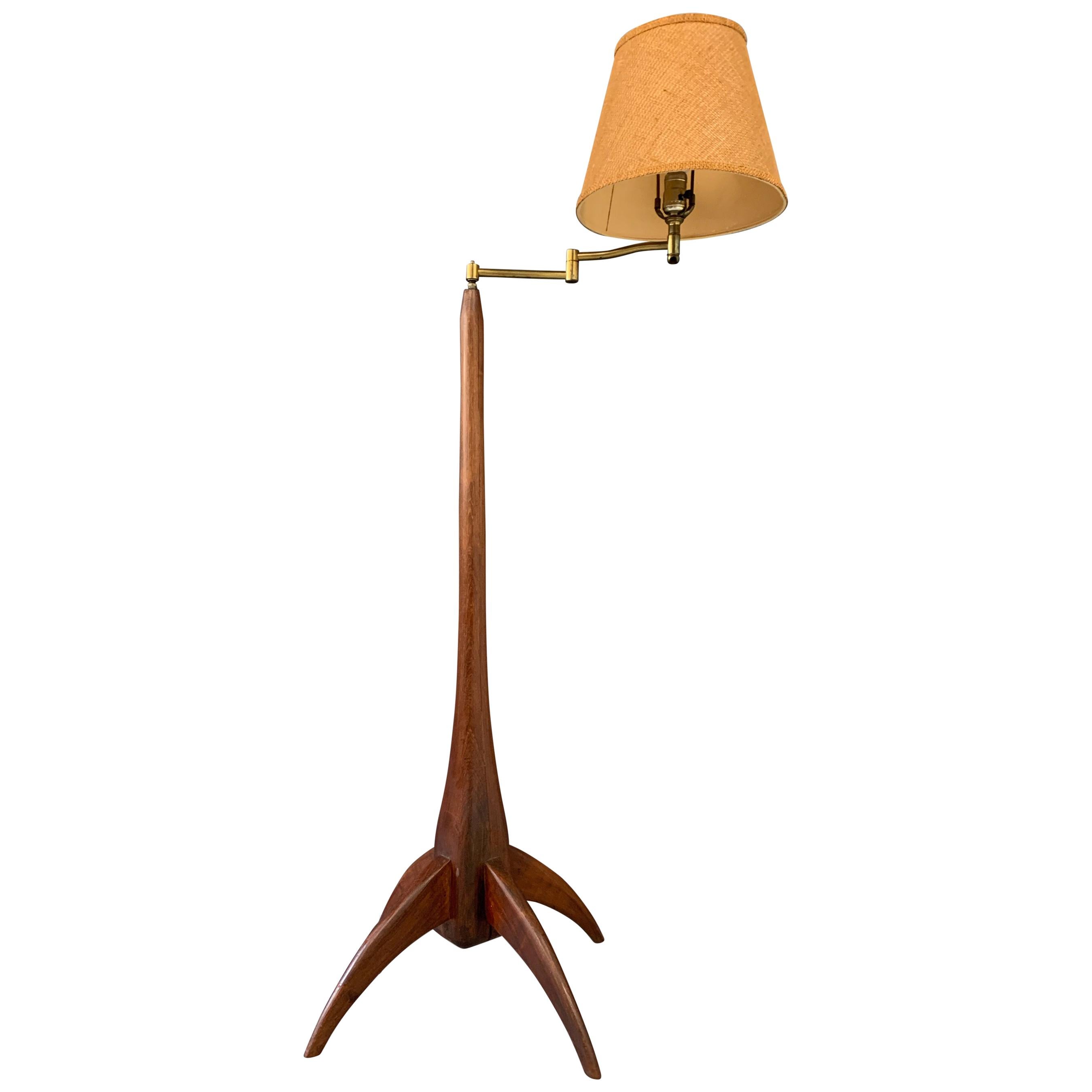 Walnut Studio Hand Carved Floor Lamp in The Style of Philip Lloyd Powell