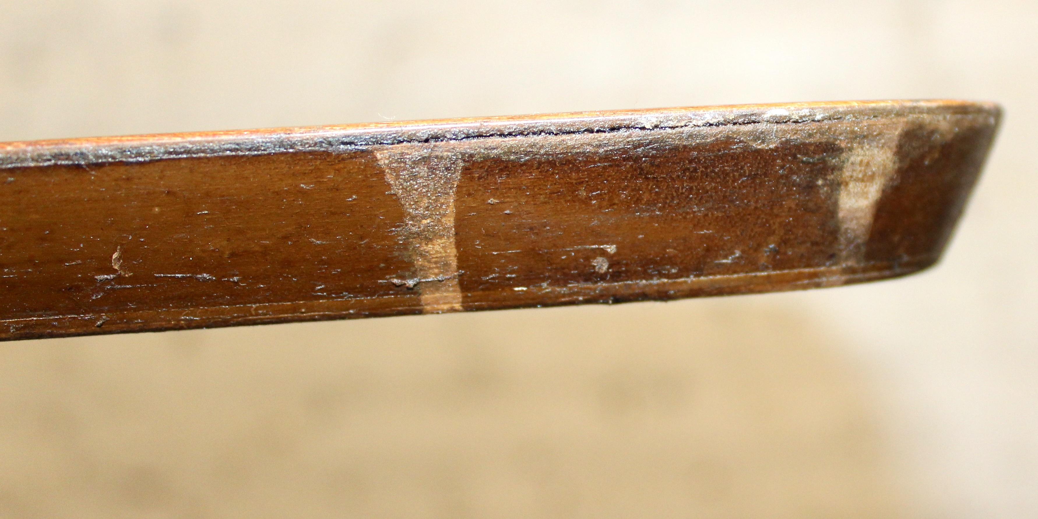 Wood Walnut Surfboard Coffee Table with Spindled Shelf For Sale