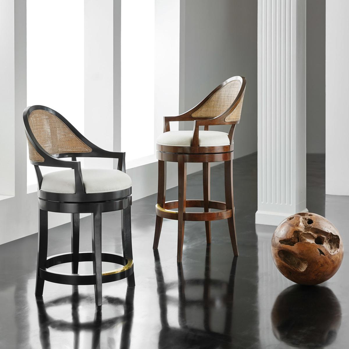 Asian Walnut Swivel Bar Stool For Sale