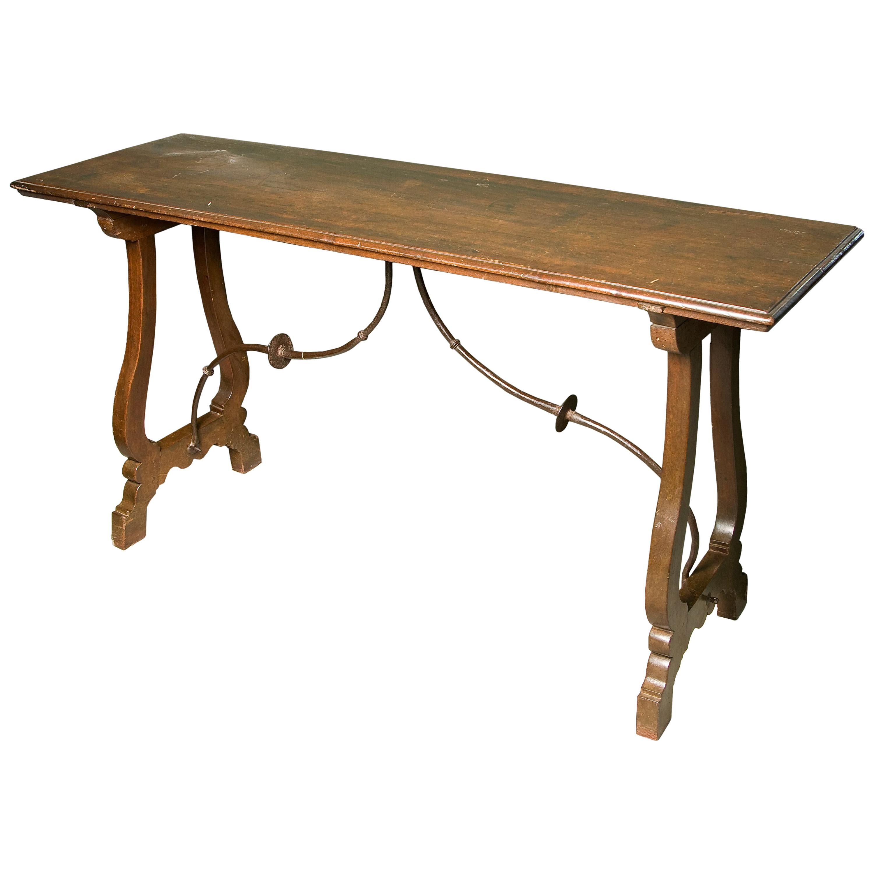 Walnut Table 'for "Bargueño" or Spanish Desk' with Wrought Iron Fittings