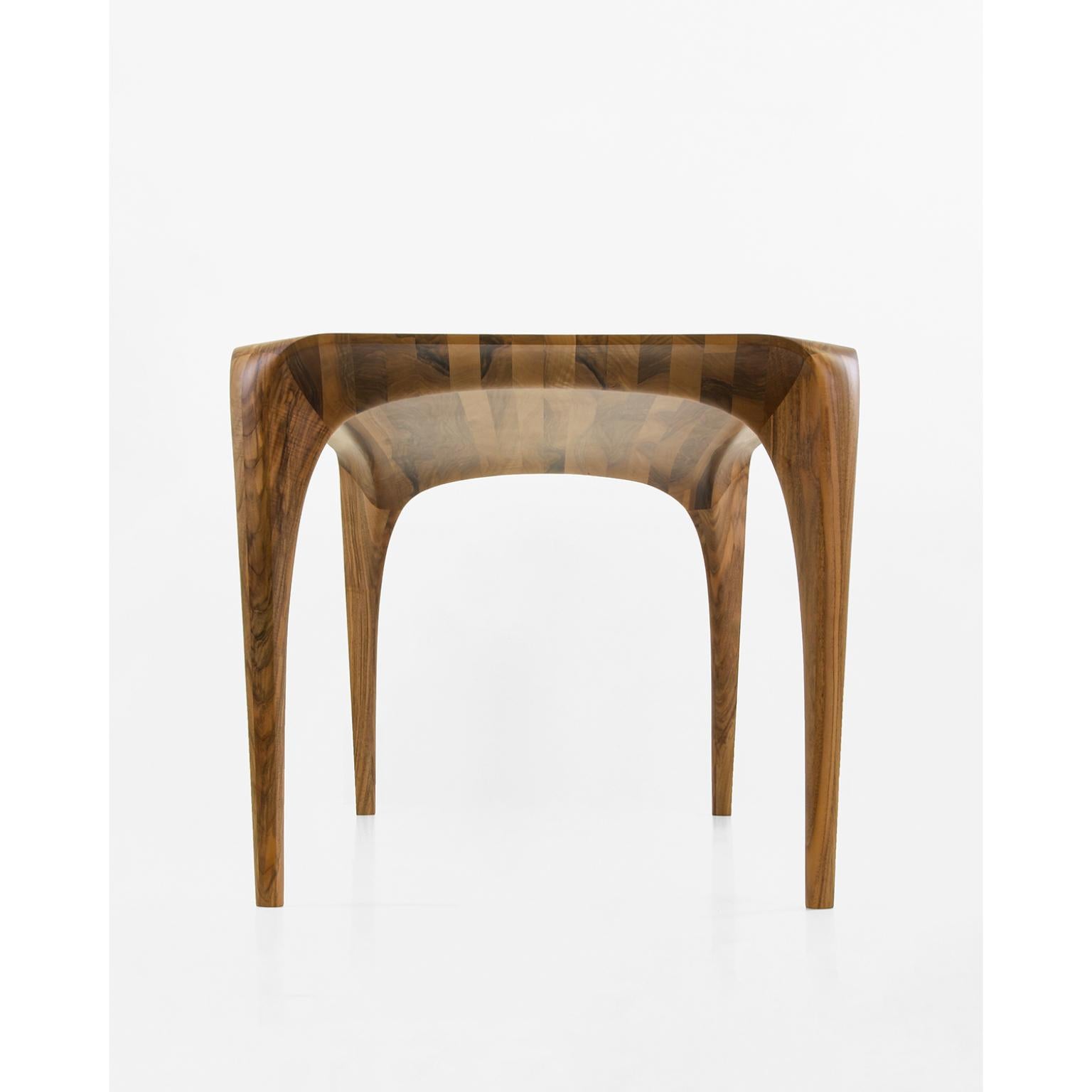 Contemporary Unique French Walnut Dining Table Spline Hand-Carved and Signed by Maxime Goléo For Sale
