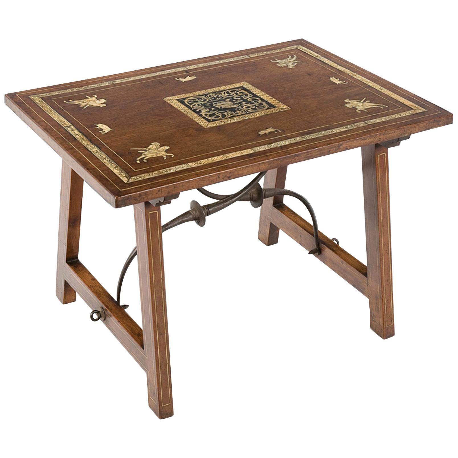 Walnut Table with Intarsia and Saint Anthony Legs, Spain, 18th Century